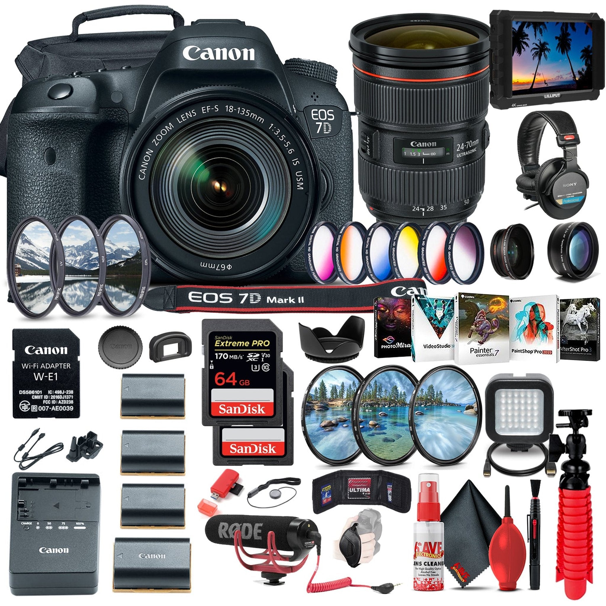 Canon EOS 7D Mark II DSLR Camera W/ 18-135mm f/3.5-5.6 IS USM Lens & W-E1 Innovative Bundle Canon