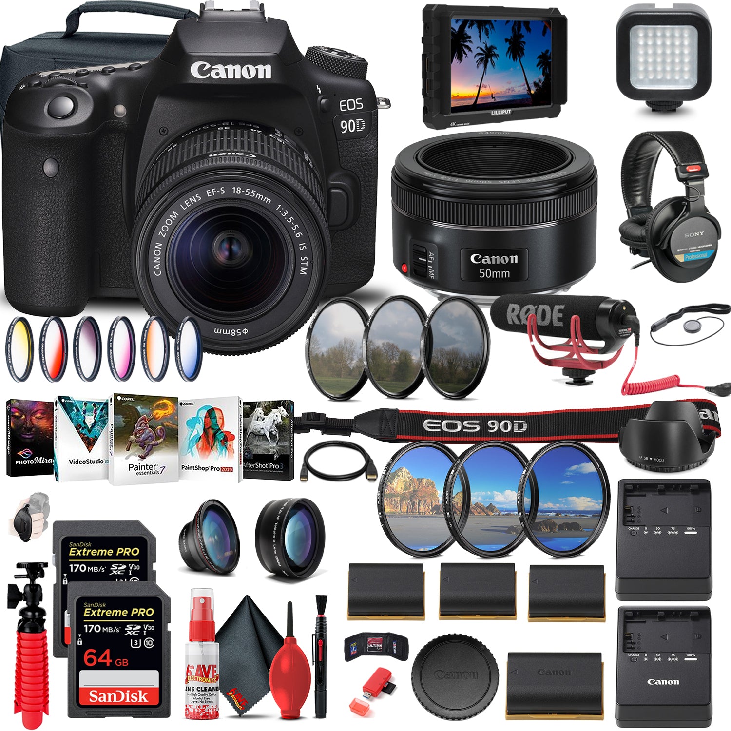 Canon EOS 90D DSLR Camera with 18-55mm Lens 3616C009 + 4K Monitor + More Canon