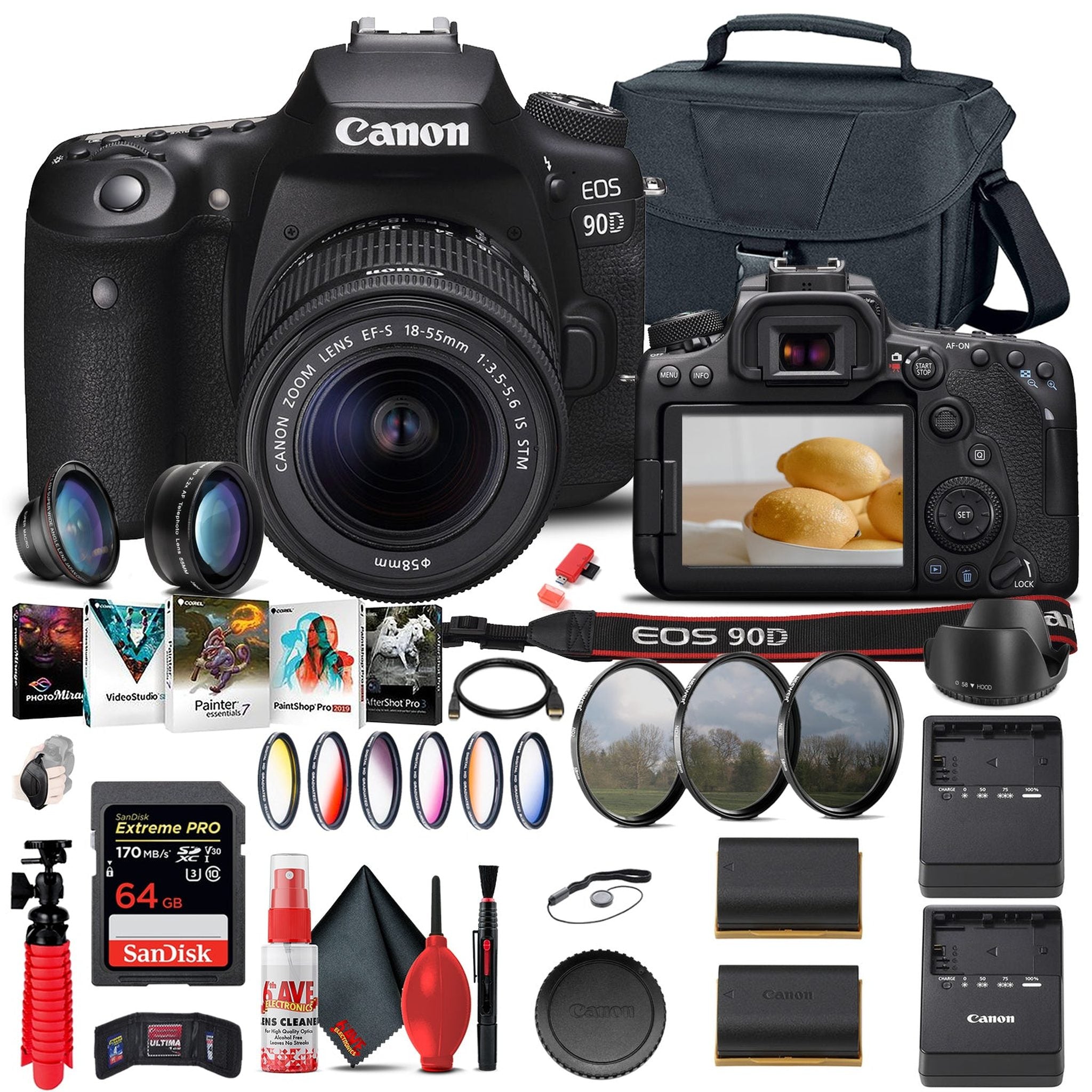 Canon EOS 90D DSLR Camera with 18-55mm Lens 3616C009 + 64GB Memory Card + More Canon