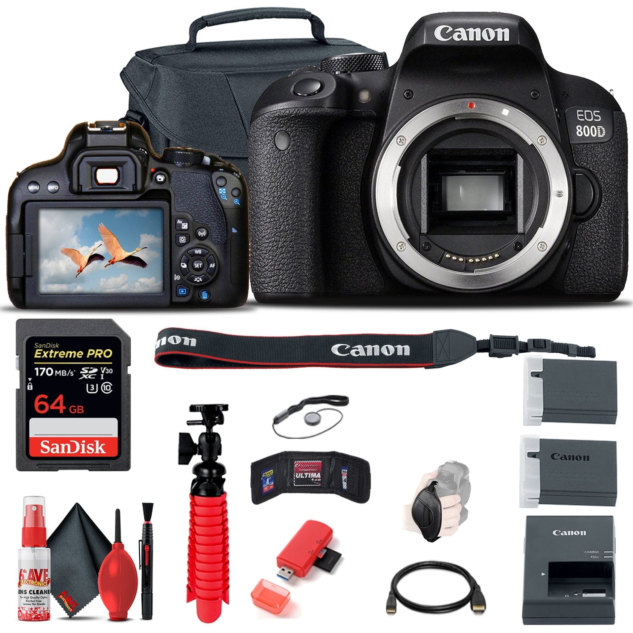 Canon EOS Rebel 800D / T7i DSLR Camera + 64GB Memory Card + Case Starter Bundle Canon