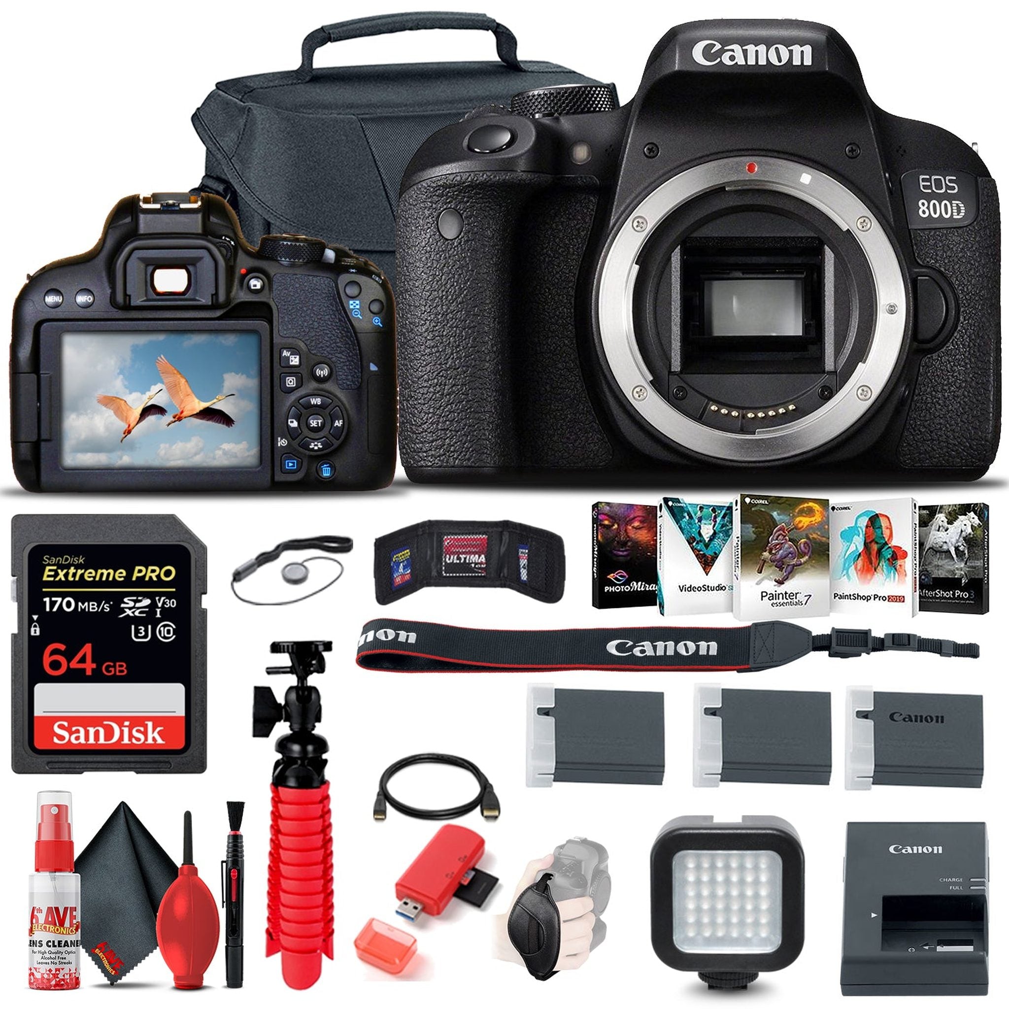 Canon EOS Rebel 800D / T7i DSLR Camera + 64GB Memory Card + Case Pro Bundle Canon