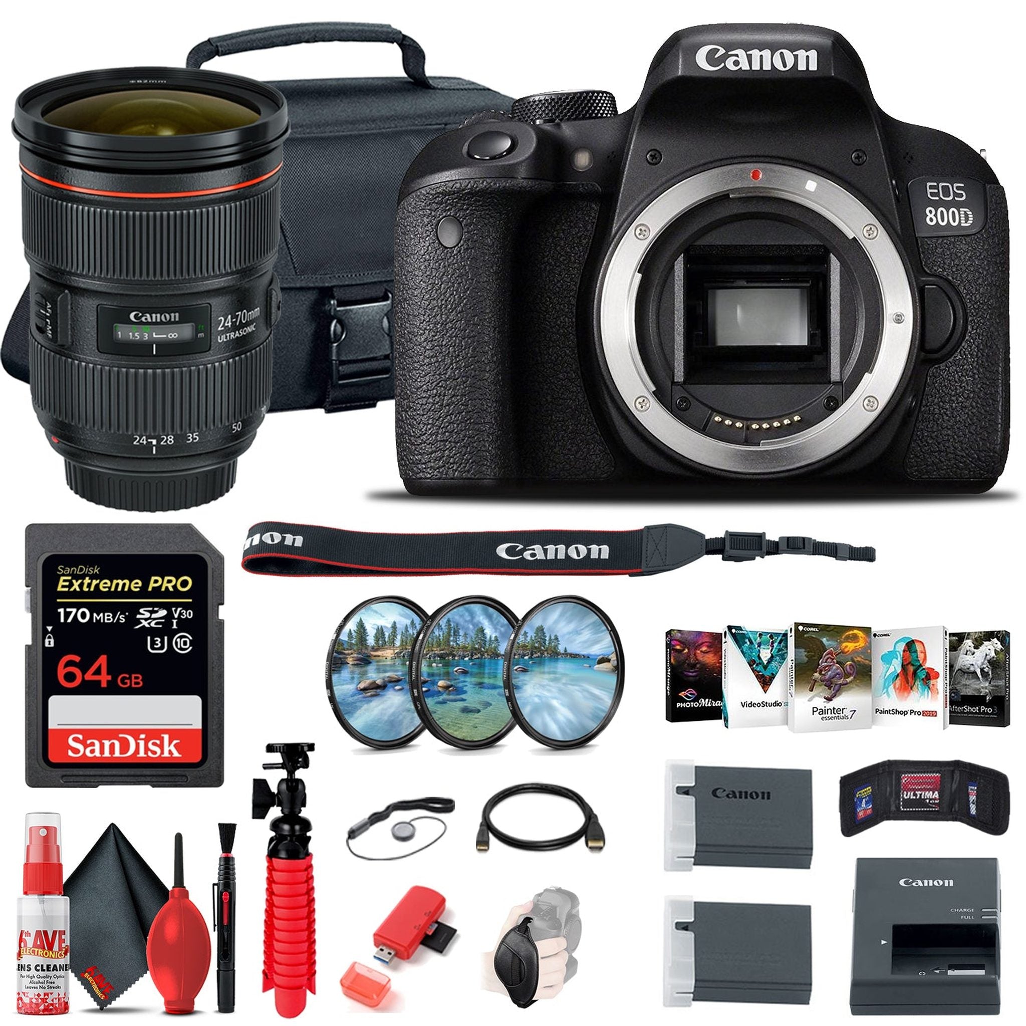 Canon EOS Rebel 800D / T7i DSLR Camera Body Only + EF 24-70mm Lens Advanced Bundle Canon