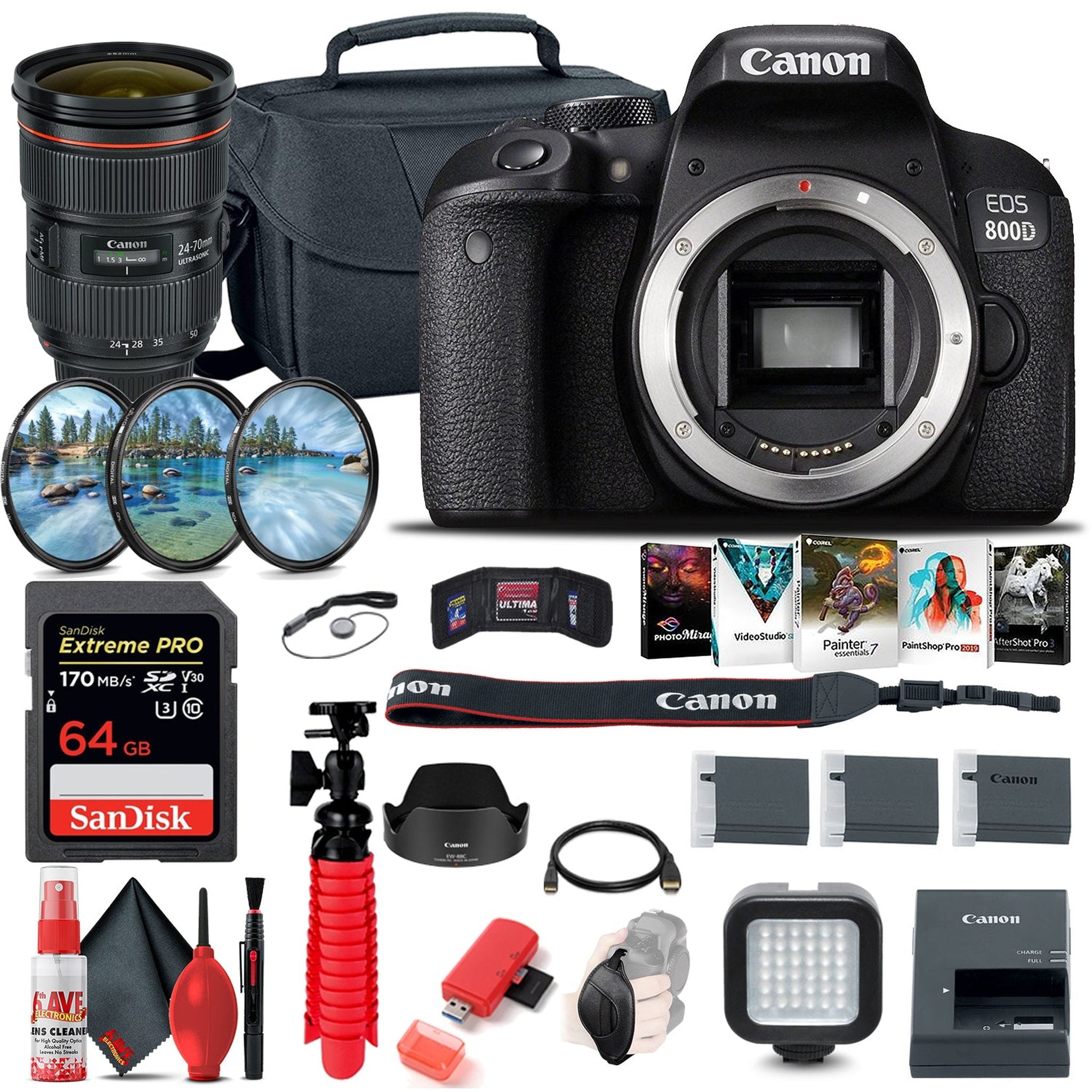 Canon EOS Rebel 800D / T7i DSLR Camera Body Only + EF 24-70mm Lens Ultimate Bundle Canon