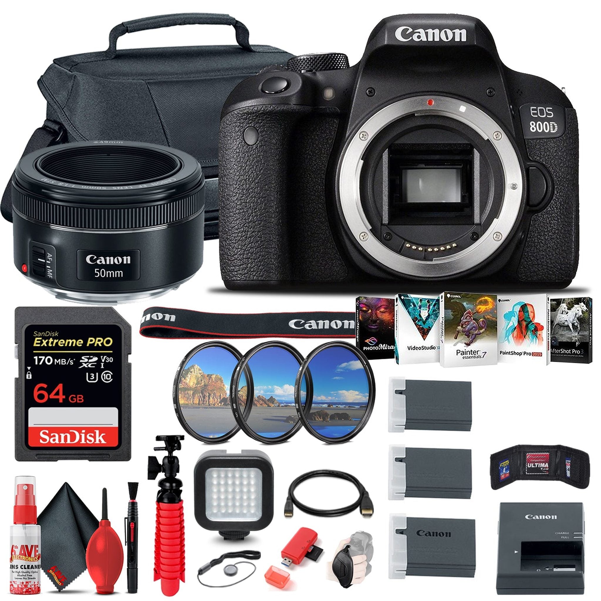 Canon EOS Rebel 800D / T7i DSLR Camera + Canon EF 50mm Lens + 64GB Outdoor Bundle Canon