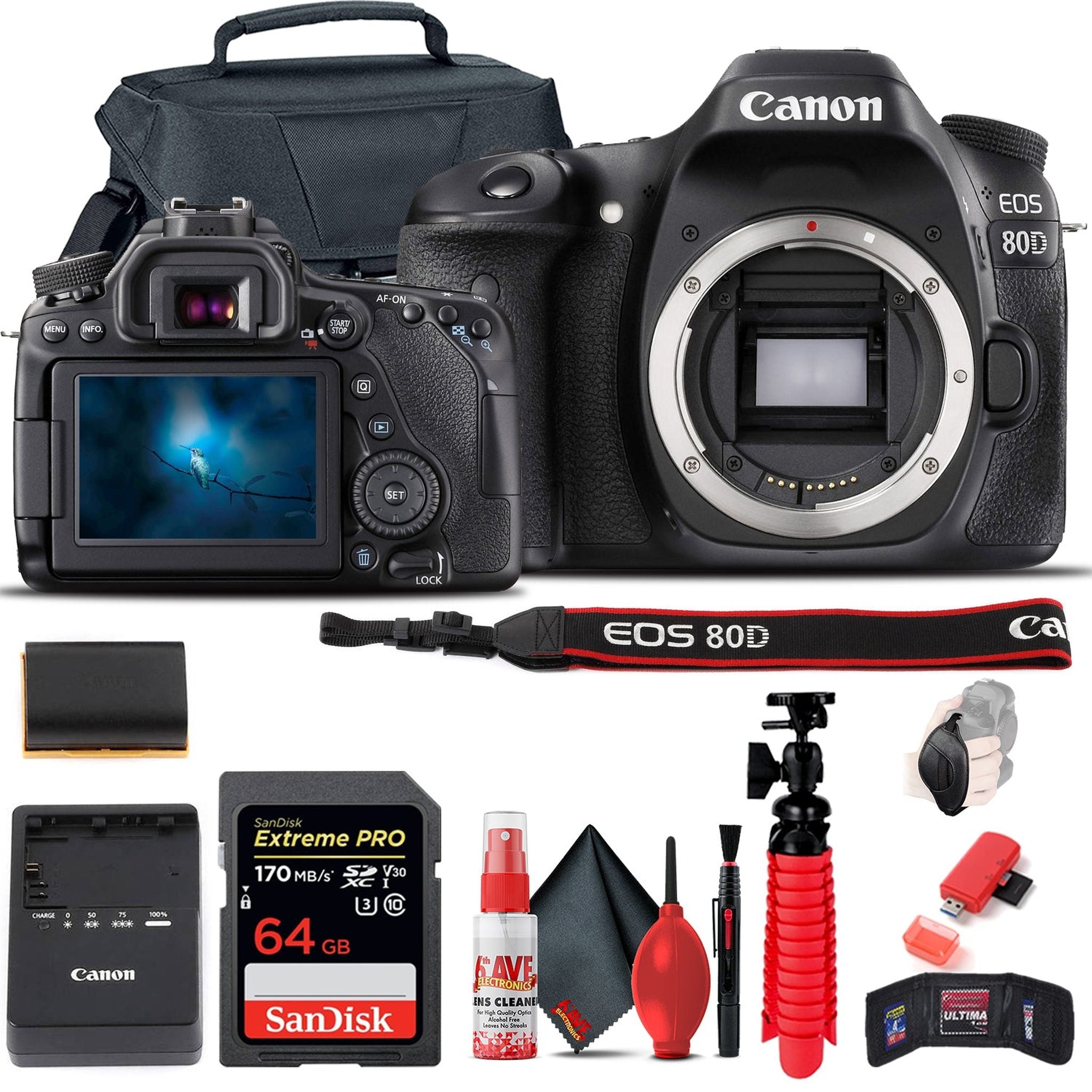 Canon EOS 80D DSLR Camera Body Only 1263C004 + 64GB Card + Case Base Bundle Canon