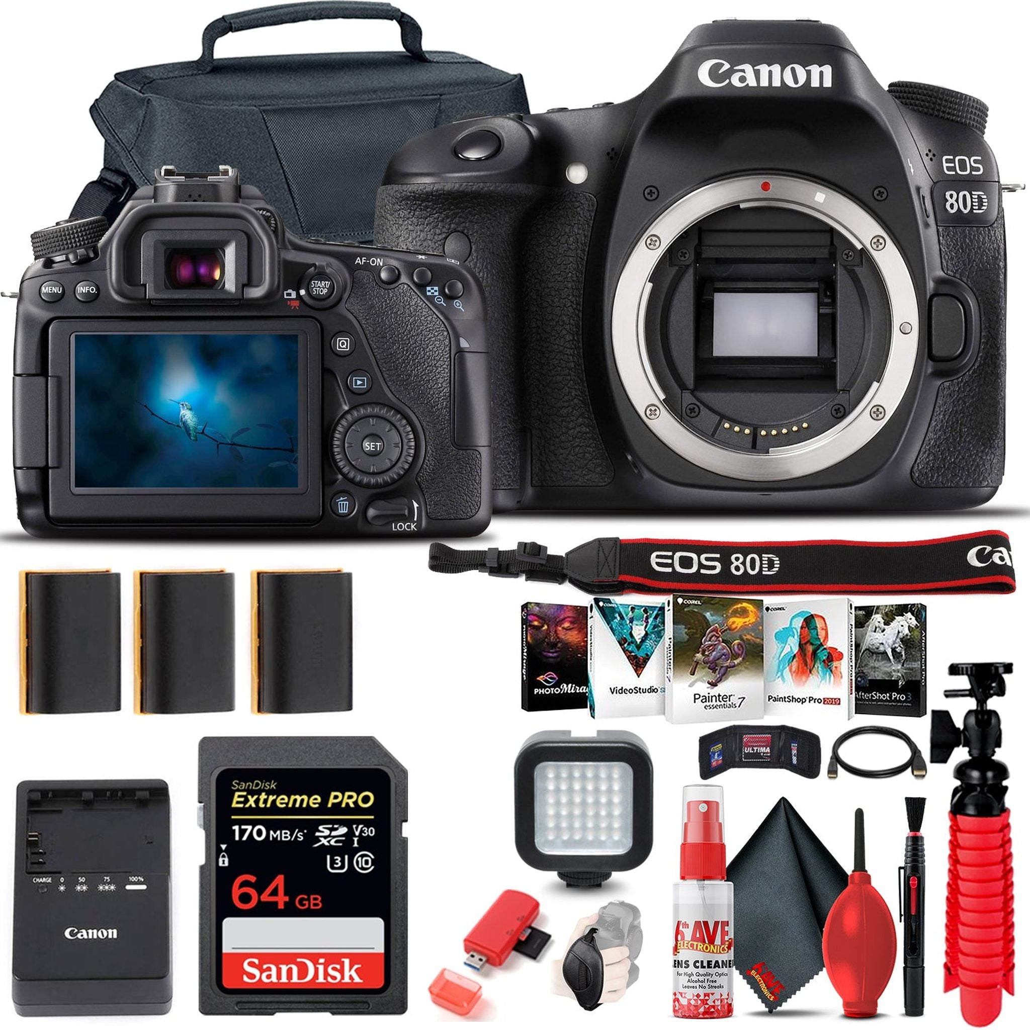 Canon EOS 80D DSLR Camera Body Only 1263C004 + 64GB Card + Case Pro Bundle Canon