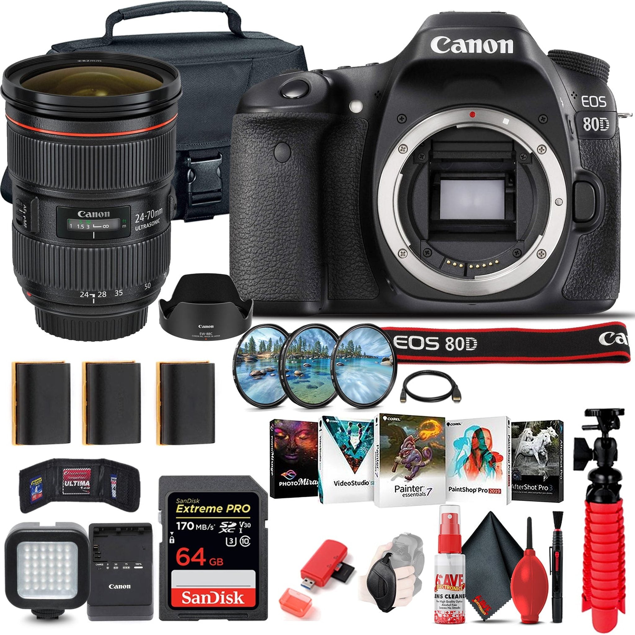 Canon EOS 80D DSLR Camera Body Only 1263C004 + Canon EF 24-70mm Lens + 64GB Ultimate Bundle Canon