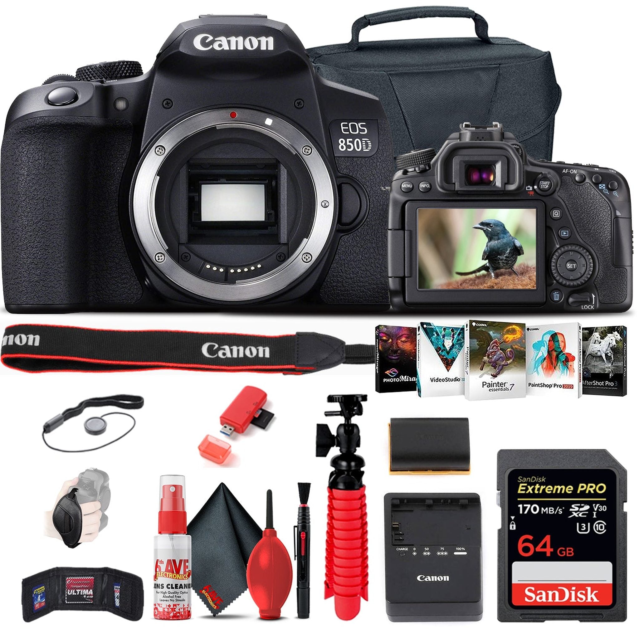 Canon EOS Rebel 850D / T8i DSLR Camera + 64GB Memory Card + Case Base Bundle Canon