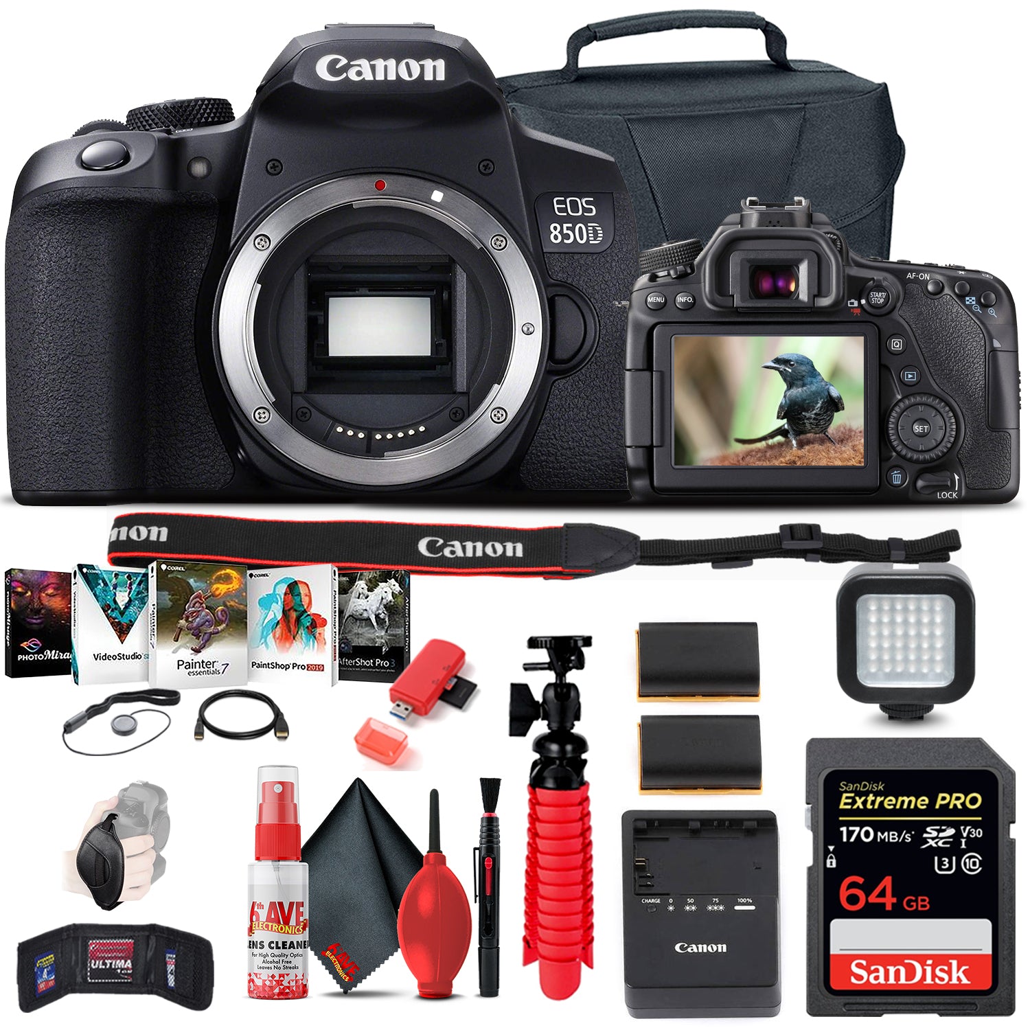 Canon EOS Rebel 850D / T8i DSLR Camera + 64GB Memory Card + Case Pro Bundle Canon