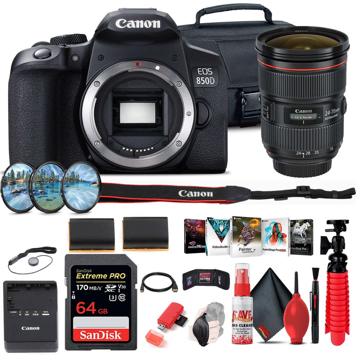 Canon EOS Rebel 850D / T8i DSLR Camera + Canon EF 24-70mm Lens Storage Bundle Canon