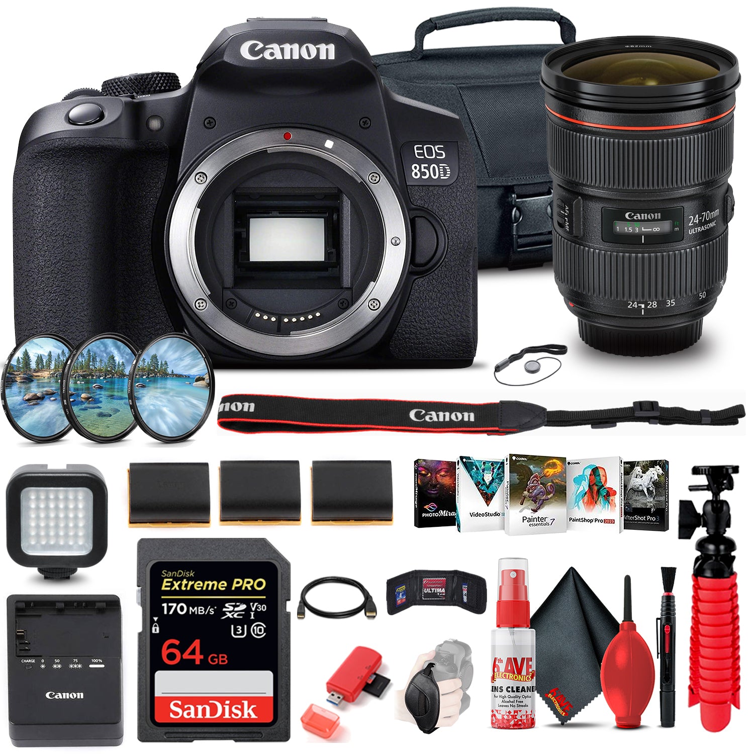 Canon EOS Rebel 850D / T8i DSLR Camera + Canon EF 24-70mm Lens Outdoor Bundle Canon