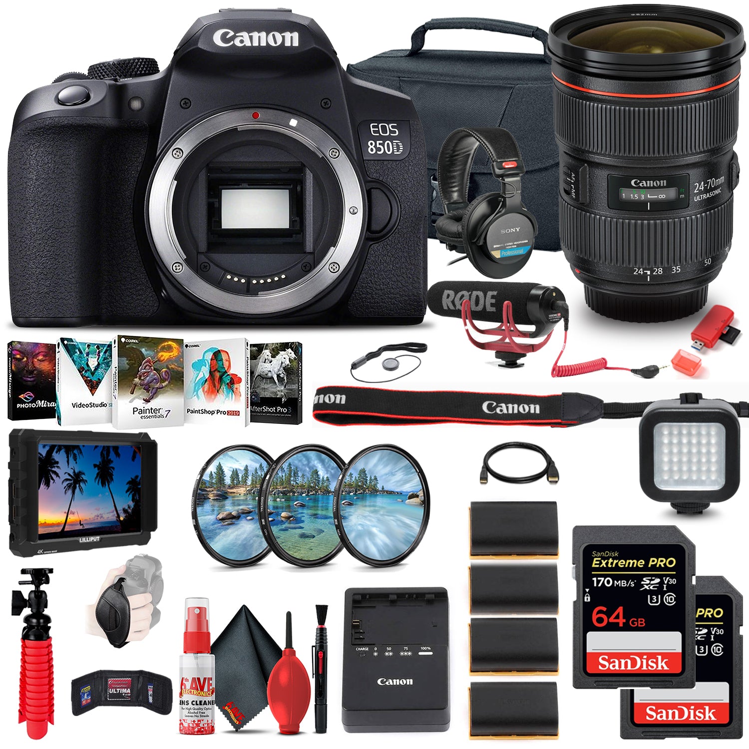 Canon EOS Rebel 850D / T8i DSLR Camera + Canon EF 24-70mm Lens Monitor Bundle Canon