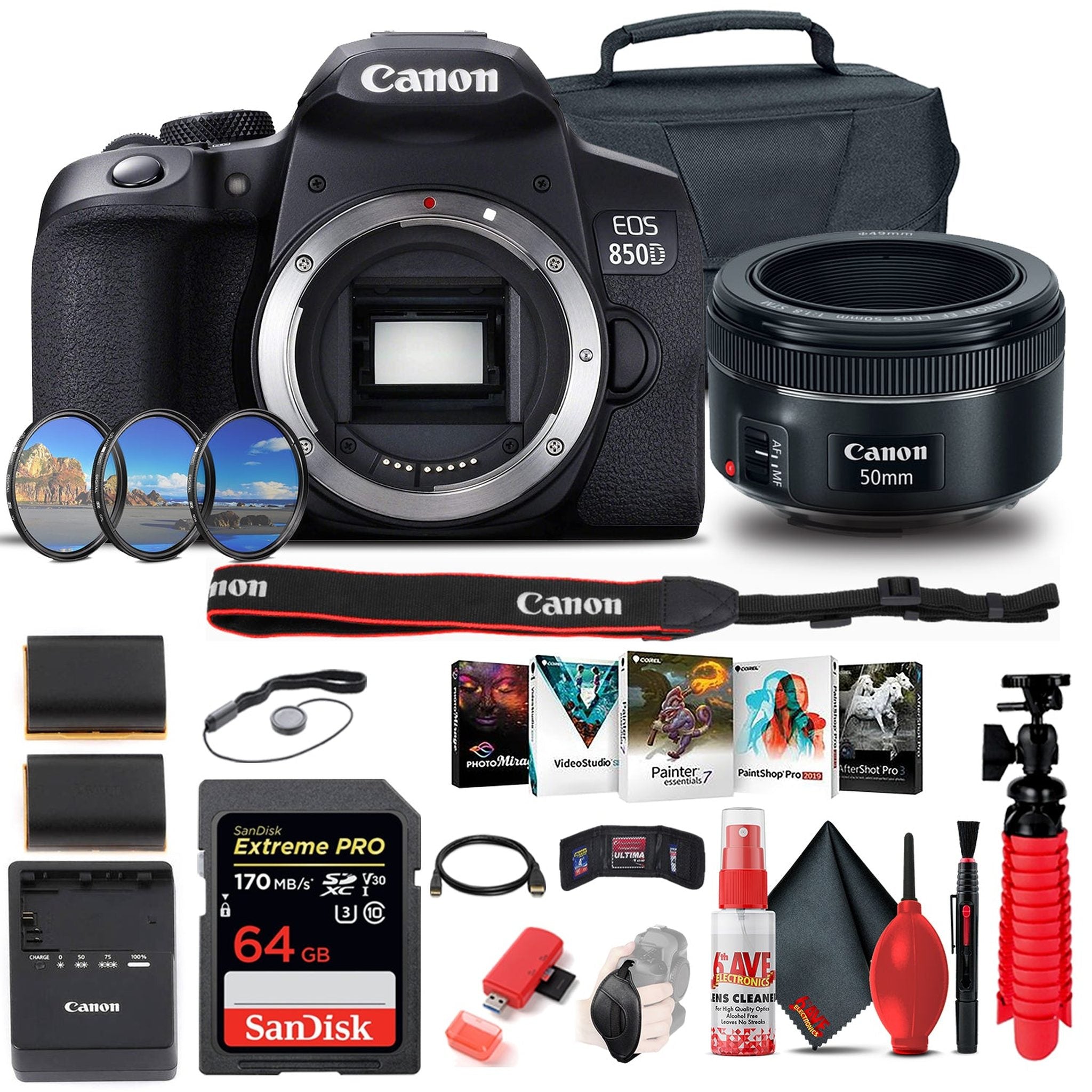 Canon EOS Rebel 850D / T8i DSLR Camera Body Only + Canon EF 50mm Lens + 64GB Advanced Bundle Canon