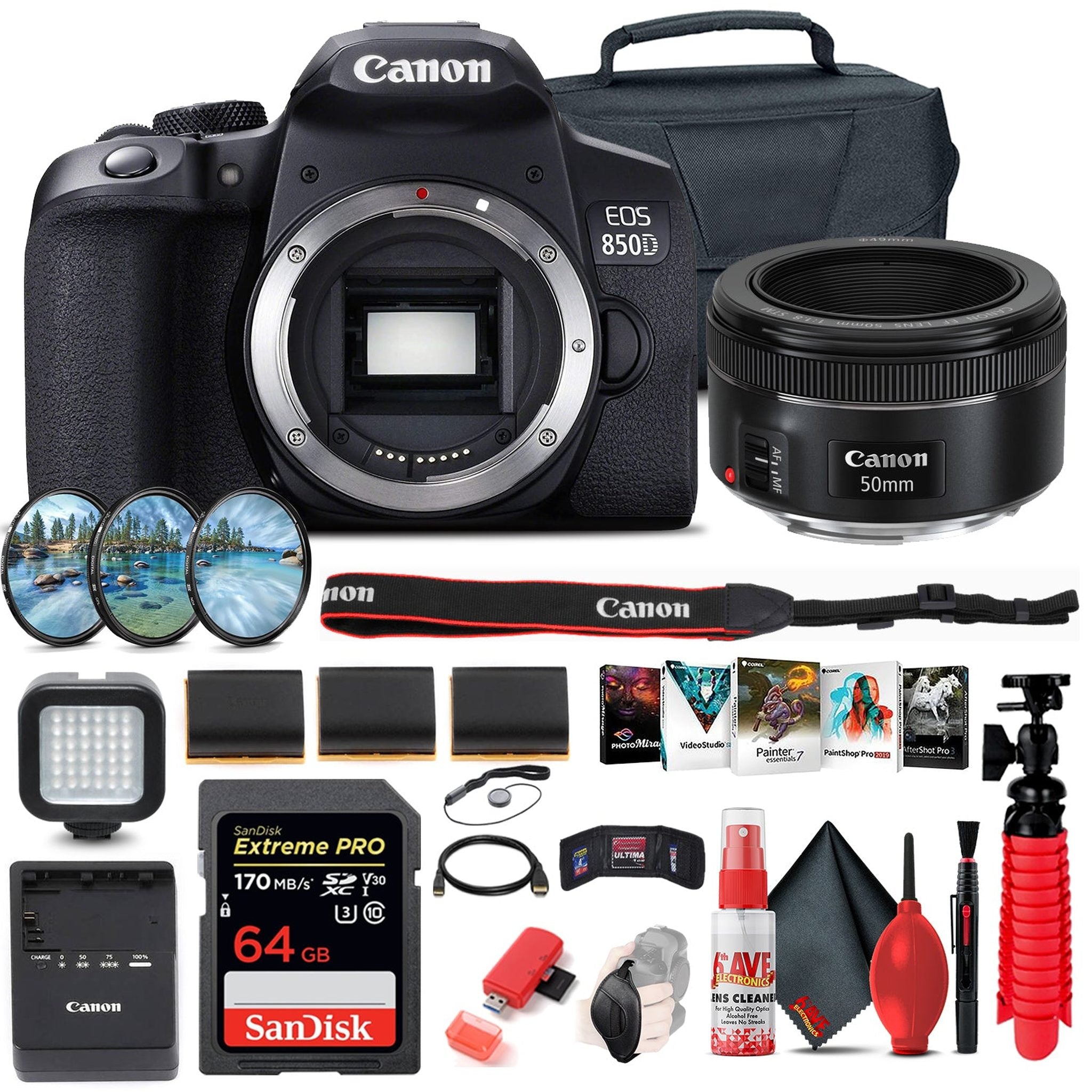 Canon EOS Rebel 850D / T8i DSLR Camera Body Only + Canon EF 50mm Lens + 64GB Ultimate Bundle Canon