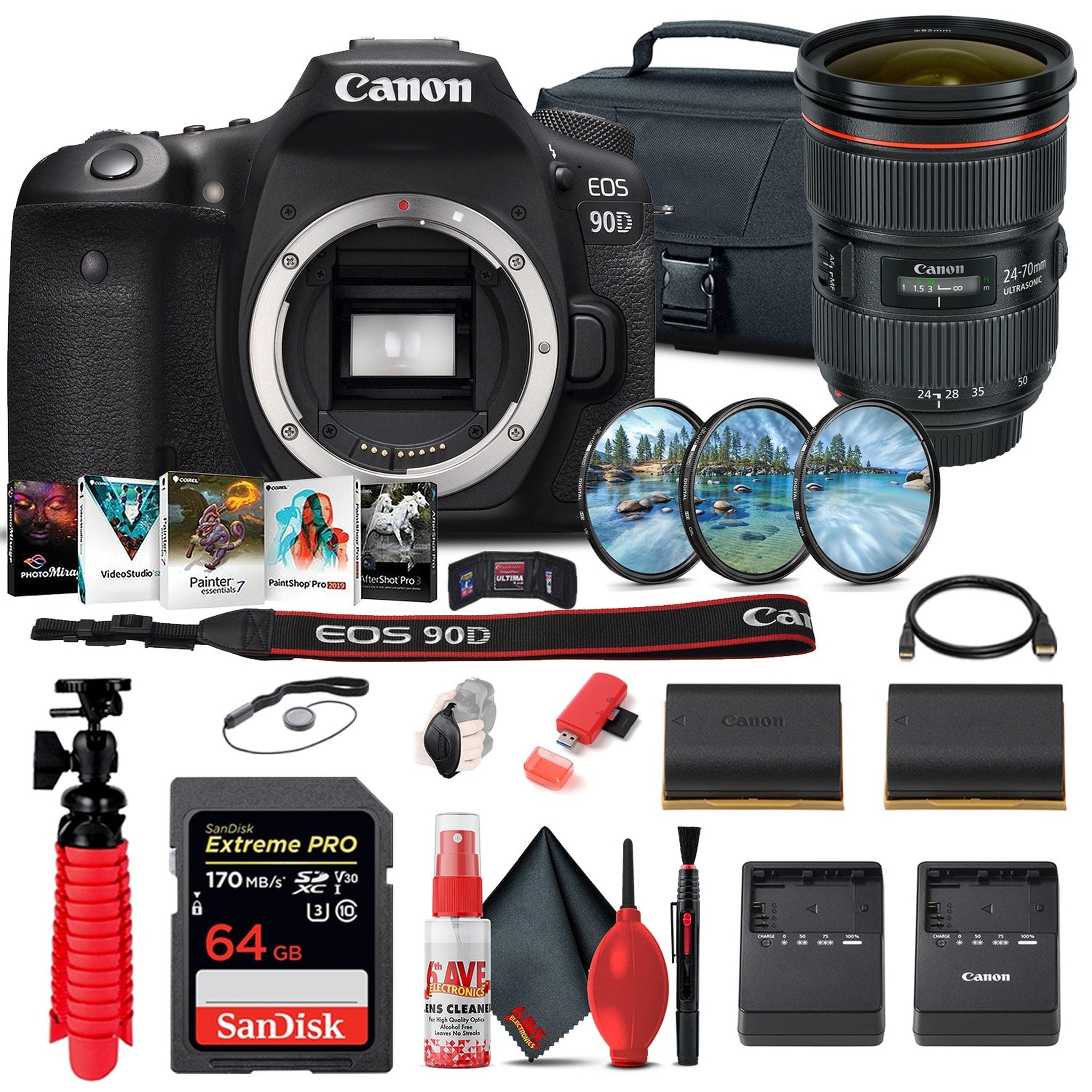 Canon EOS 90D DSLR Camera Body Only 3616C002 + Canon EF 24-70mm Lens Advanced Bundle Canon