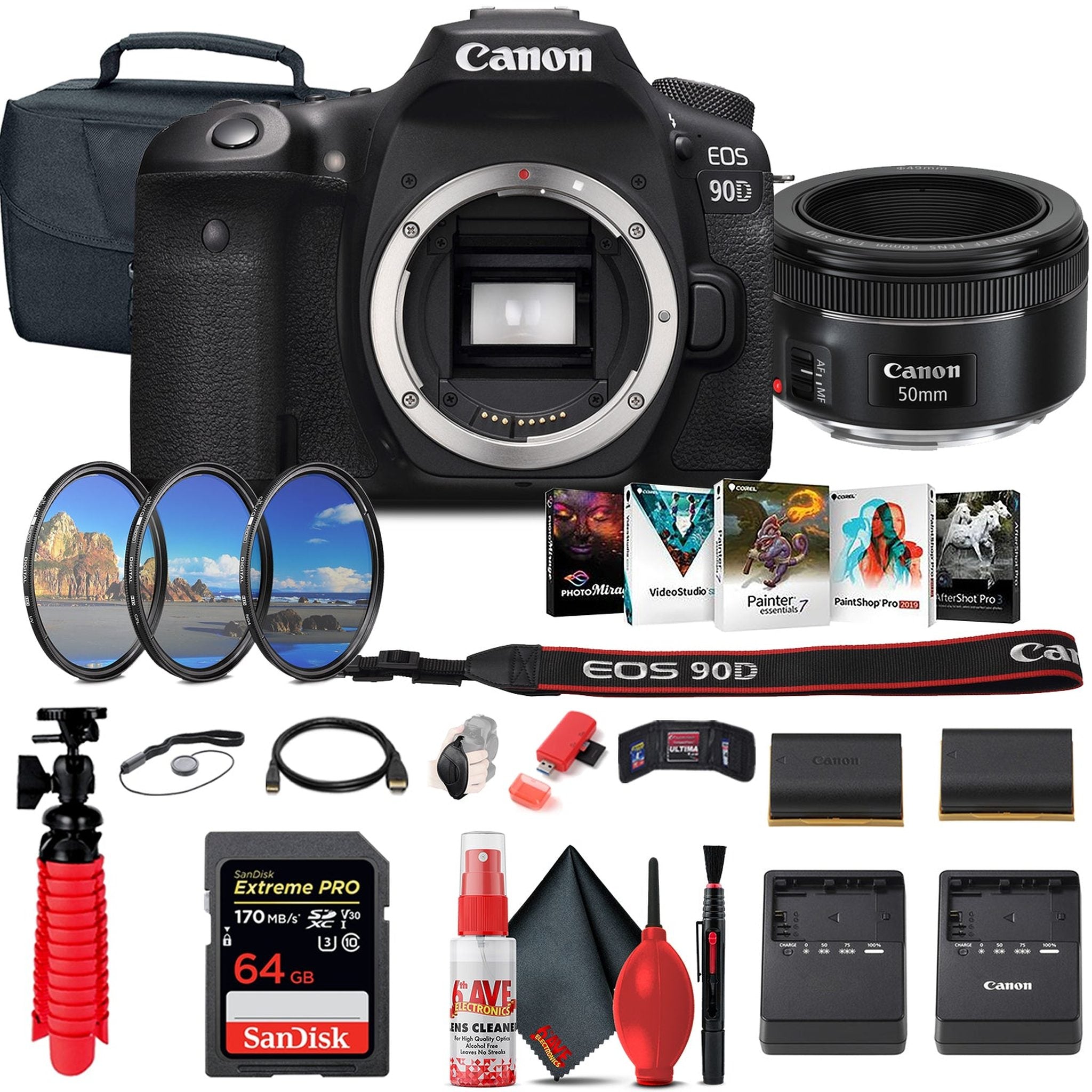 Canon EOS 90D DSLR Camera Body Only 3616C002 + Canon EF 50mm Lens Filter Set Bundle Canon