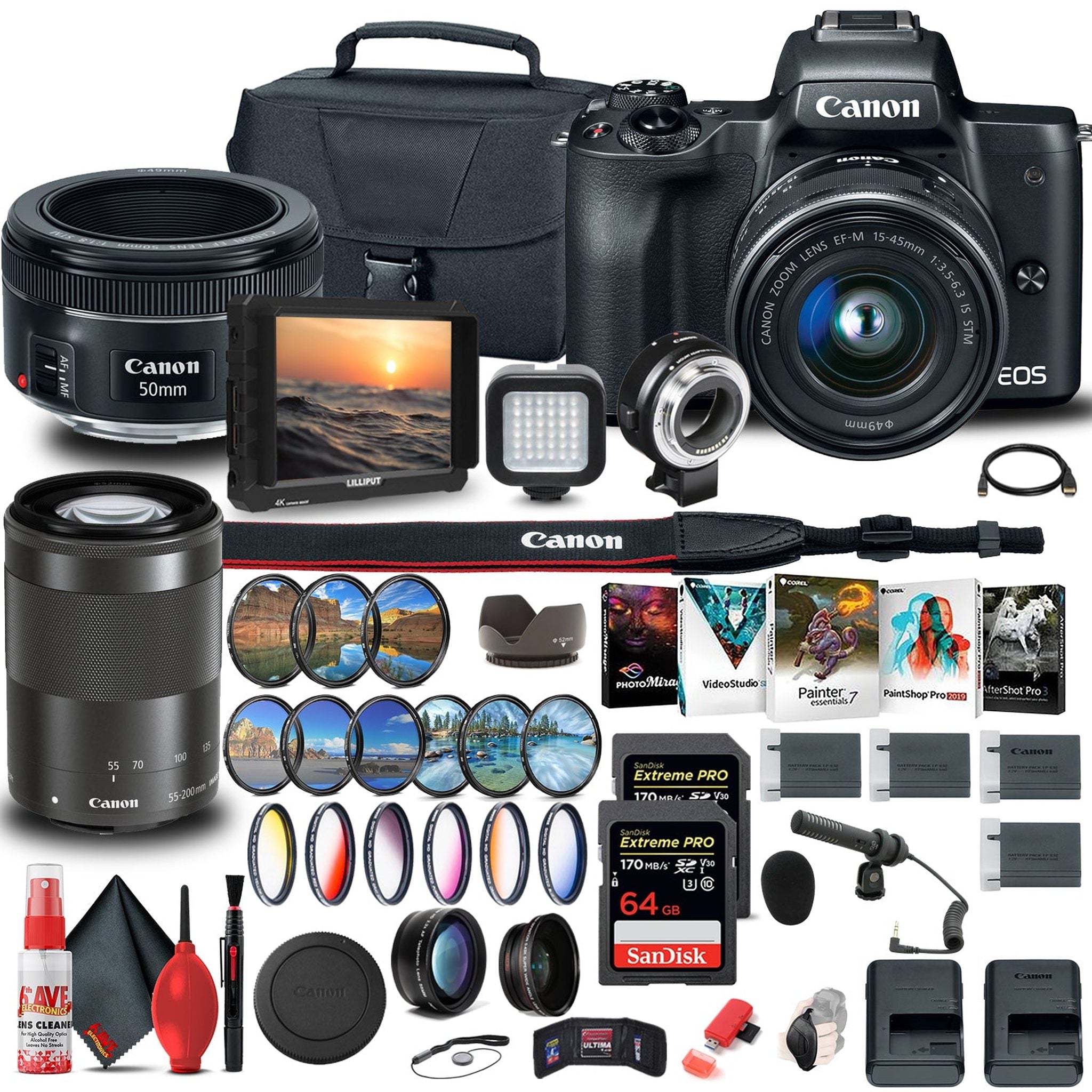 Canon EOS M50 Mirrorless Digital Camera with 15-45mm and 55-200mm Lenses All in One Bundle Canon