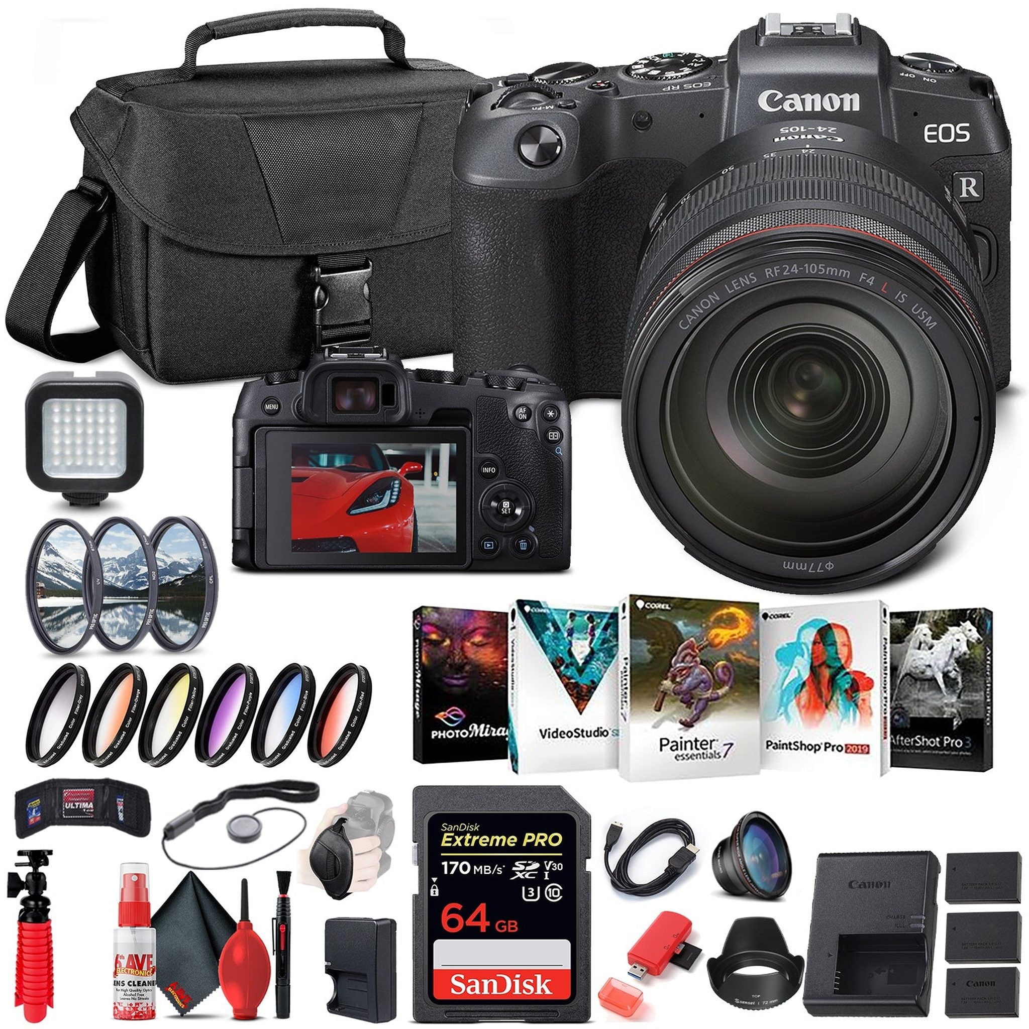 Canon EOS RP Mirrorless Camera with 24-105mm Lens 3380C012 + 64GB Pro Bundle Canon