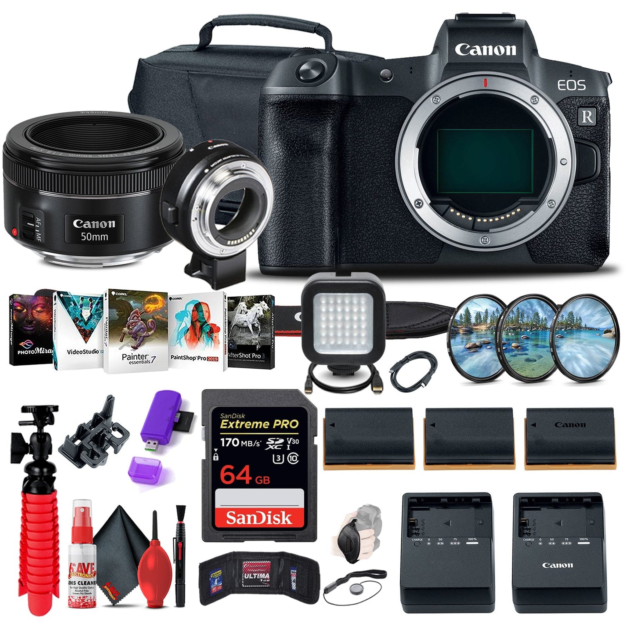 Canon EOS R Mirrorless Digital Camera 3075C002 + EF 50mm Lens Filter Set Bundle Canon