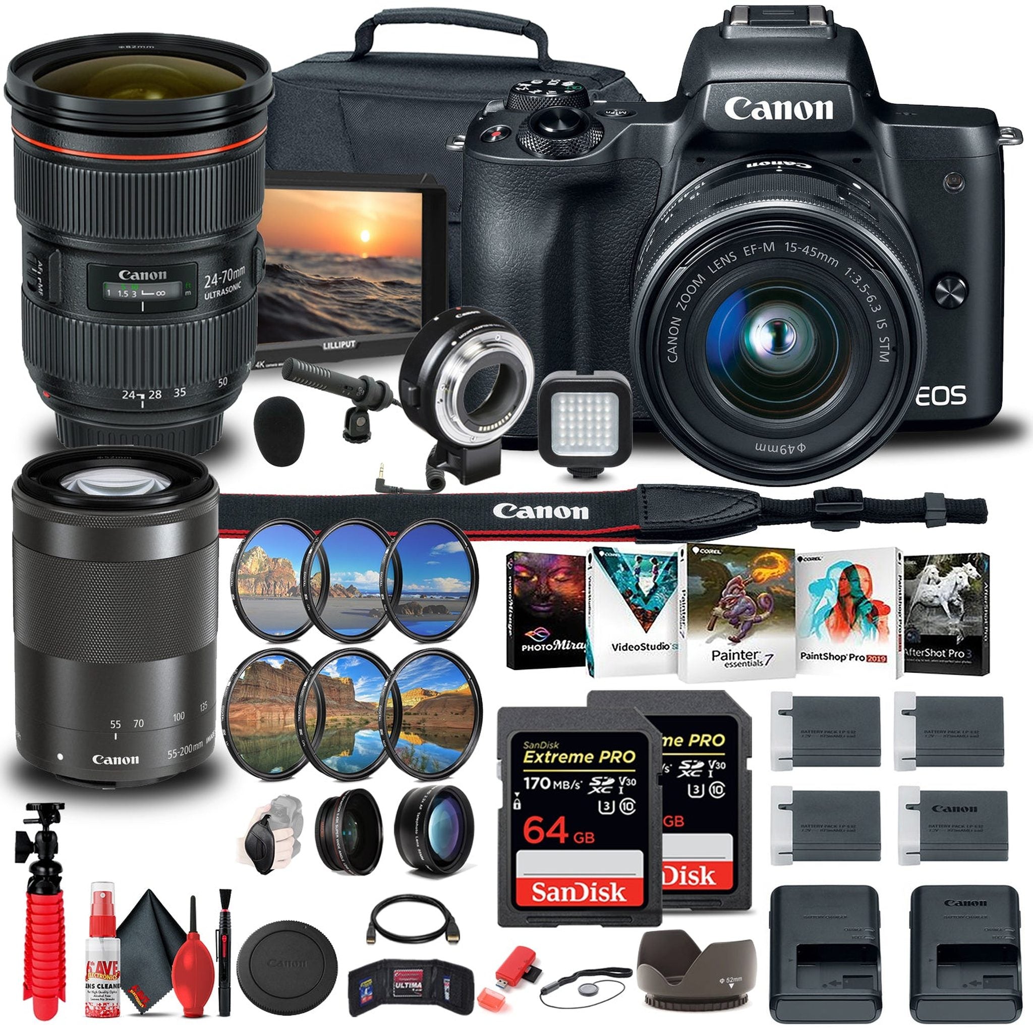 Canon EOS M50 Mirrorless Digital Camera with 15-45mm and 55-200mm Lenses Ultimate Sound Bundle Canon