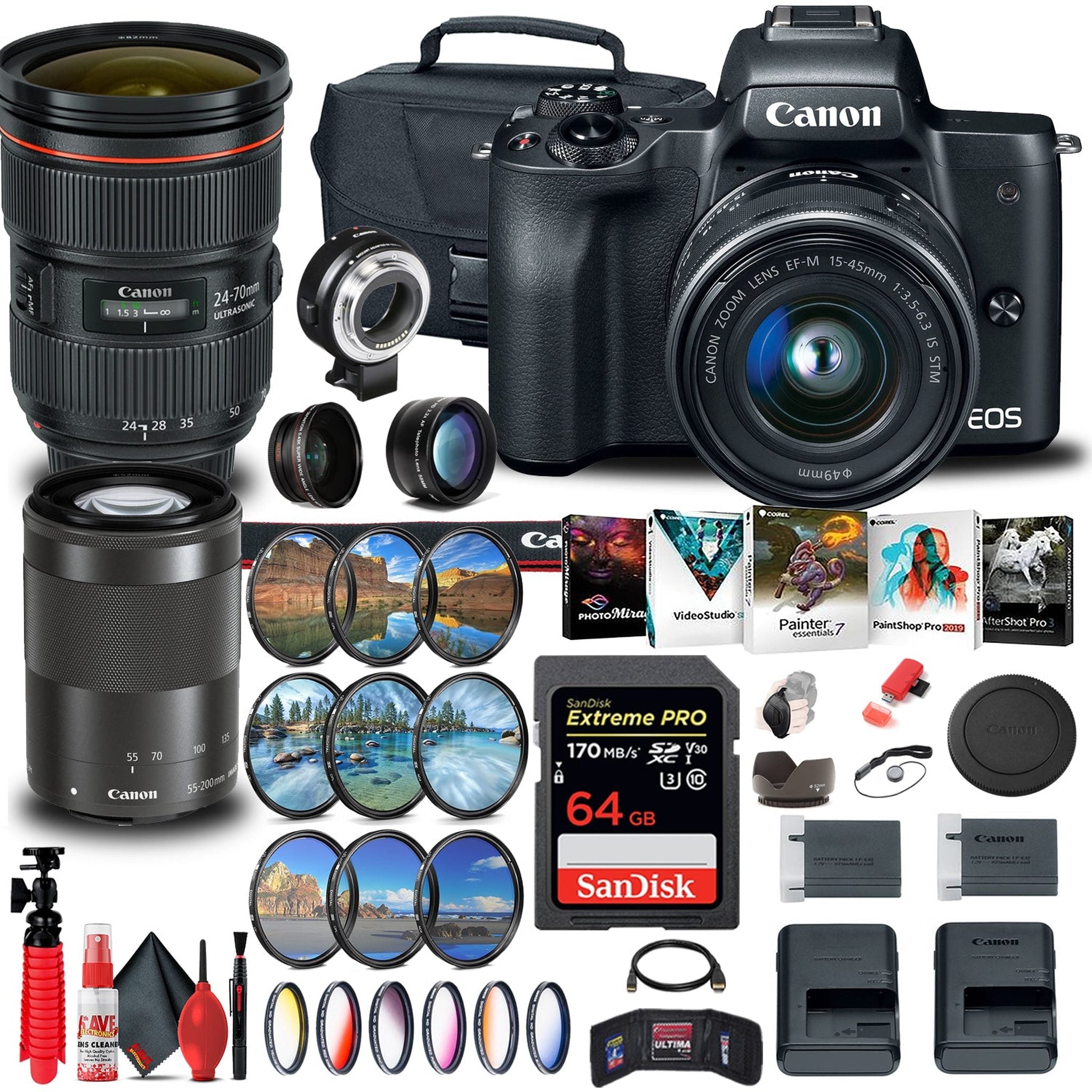 Canon EOS M50 Mirrorless Digital Camera with 15-45mm and 55-200mm Lenses Extreme Filter Set Bundle Canon