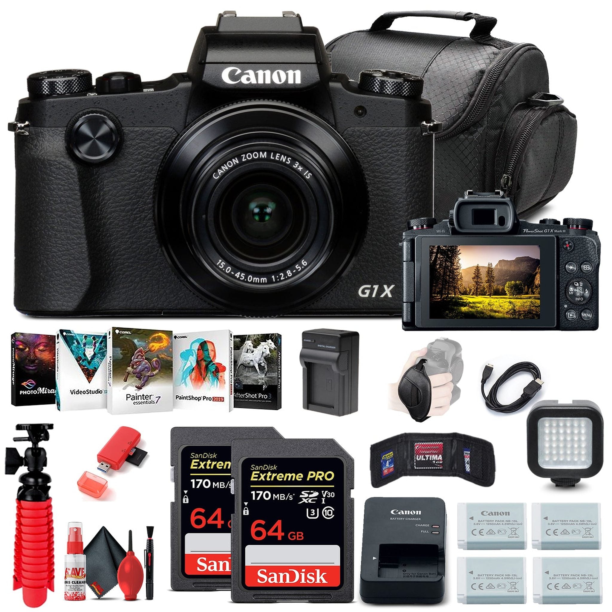 Canon PowerShot G1 X Mark III Digital Camera 2208C001 + 2 x 64GB Cards + More Canon