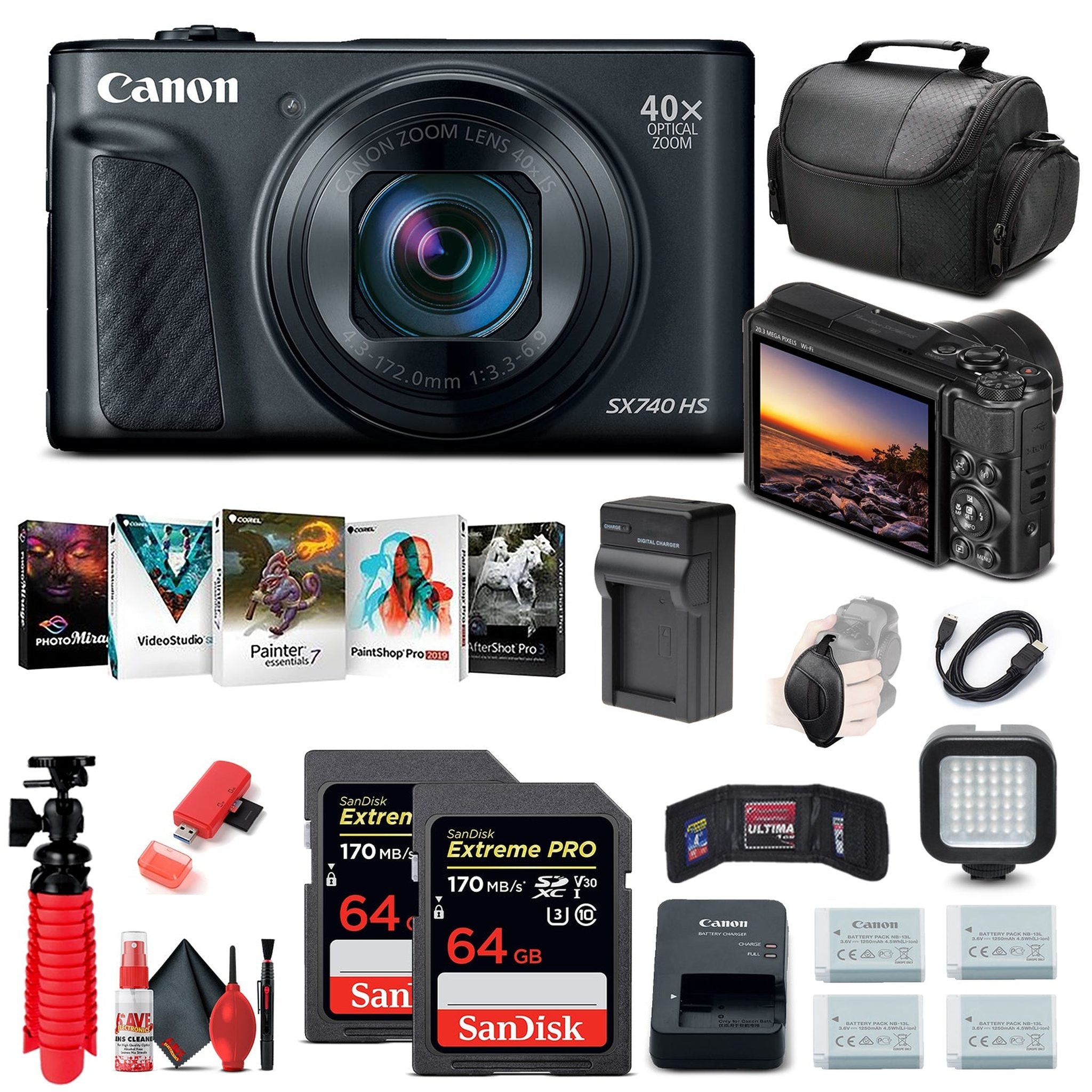 Canon PowerShot SX740 HS Digital Camera Black 2955C001 + 64GB Card Advanced Bundle Canon