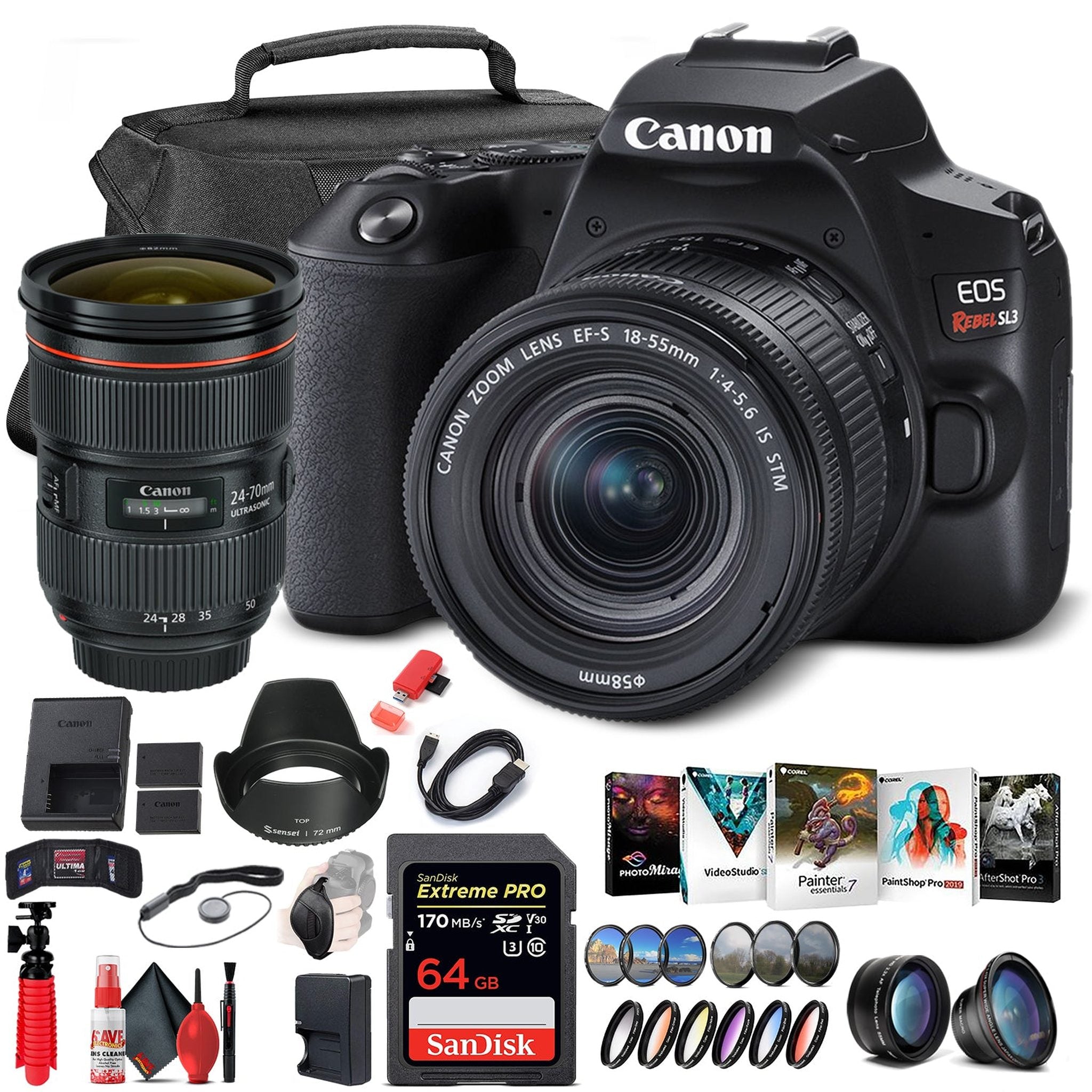 Canon EOS Rebel SL3 DSLR Camera with 18-55mm Lens Black 3453C002 Additional Lens Bundle Canon