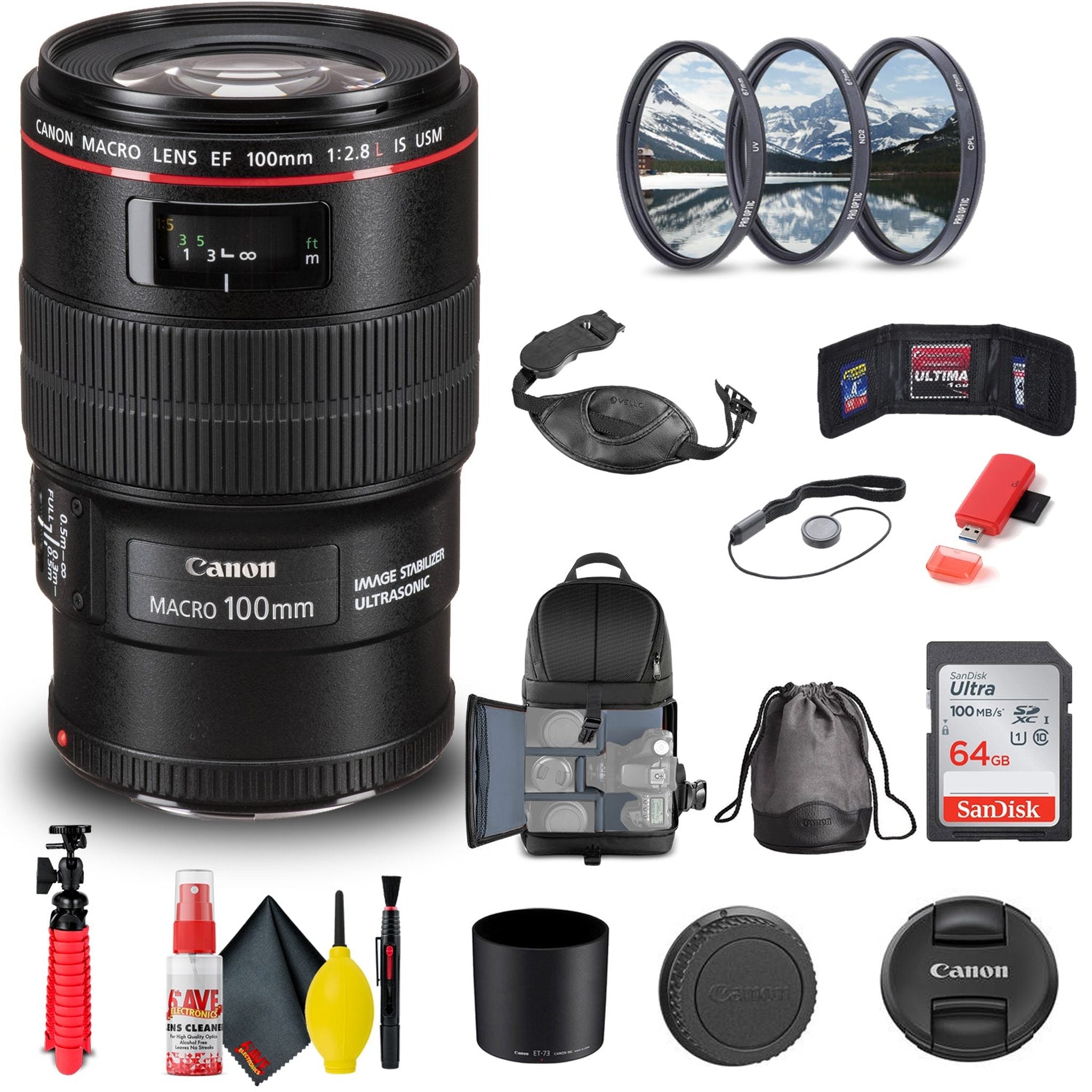 Canon EF 100mm f/2.8L Macro IS USM Lens 3554B002 + Filter Kit + More Canon