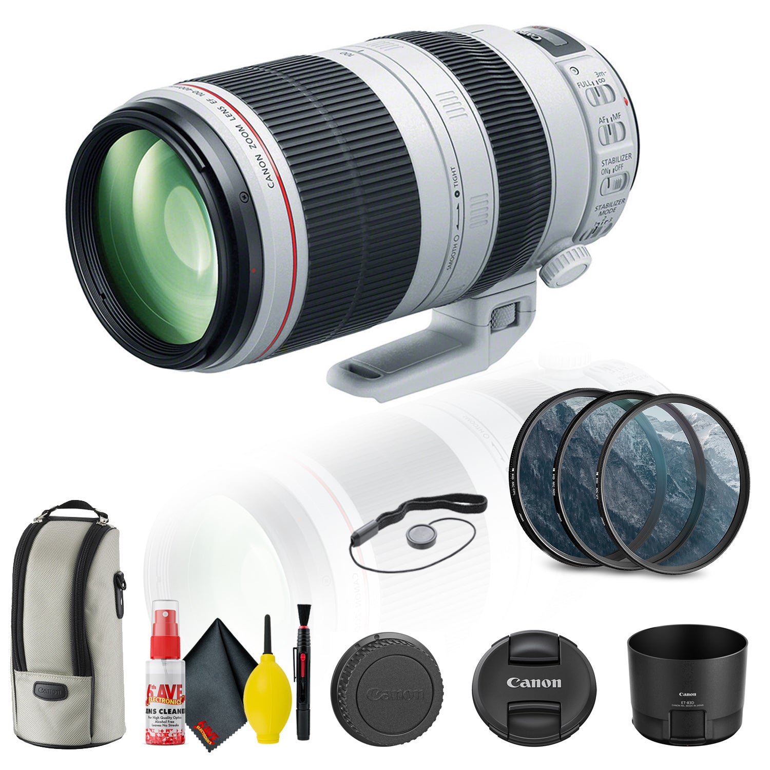 Canon EF 100-400mm f/4.5-5.6L IS II USM Lens 9524B002 + FilterKit + Cap + More Canon