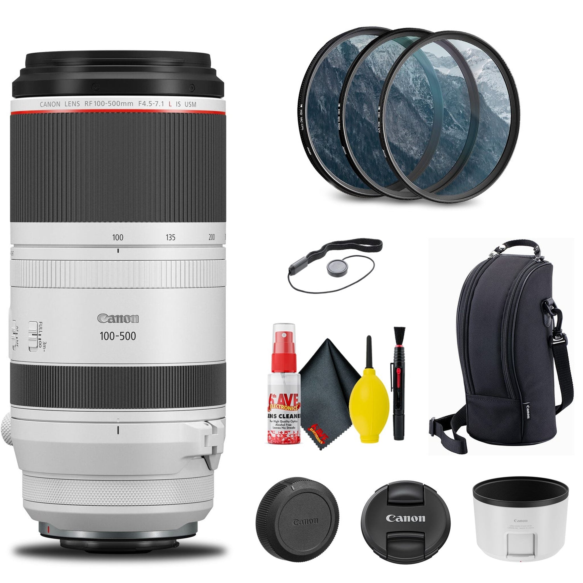 Canon RF 100-500mm f/4.5-7.1L IS USM Lens 4112C002 + Filter Kit Base Bundle Canon