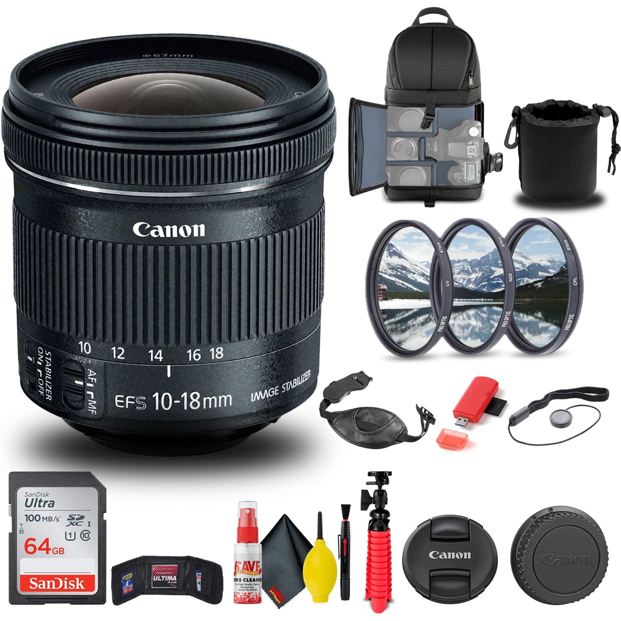 Canon EF-S 10-18mm f/4.5-5.6 IS STM Lens 9519B002 + Filter + BackPack + More Canon