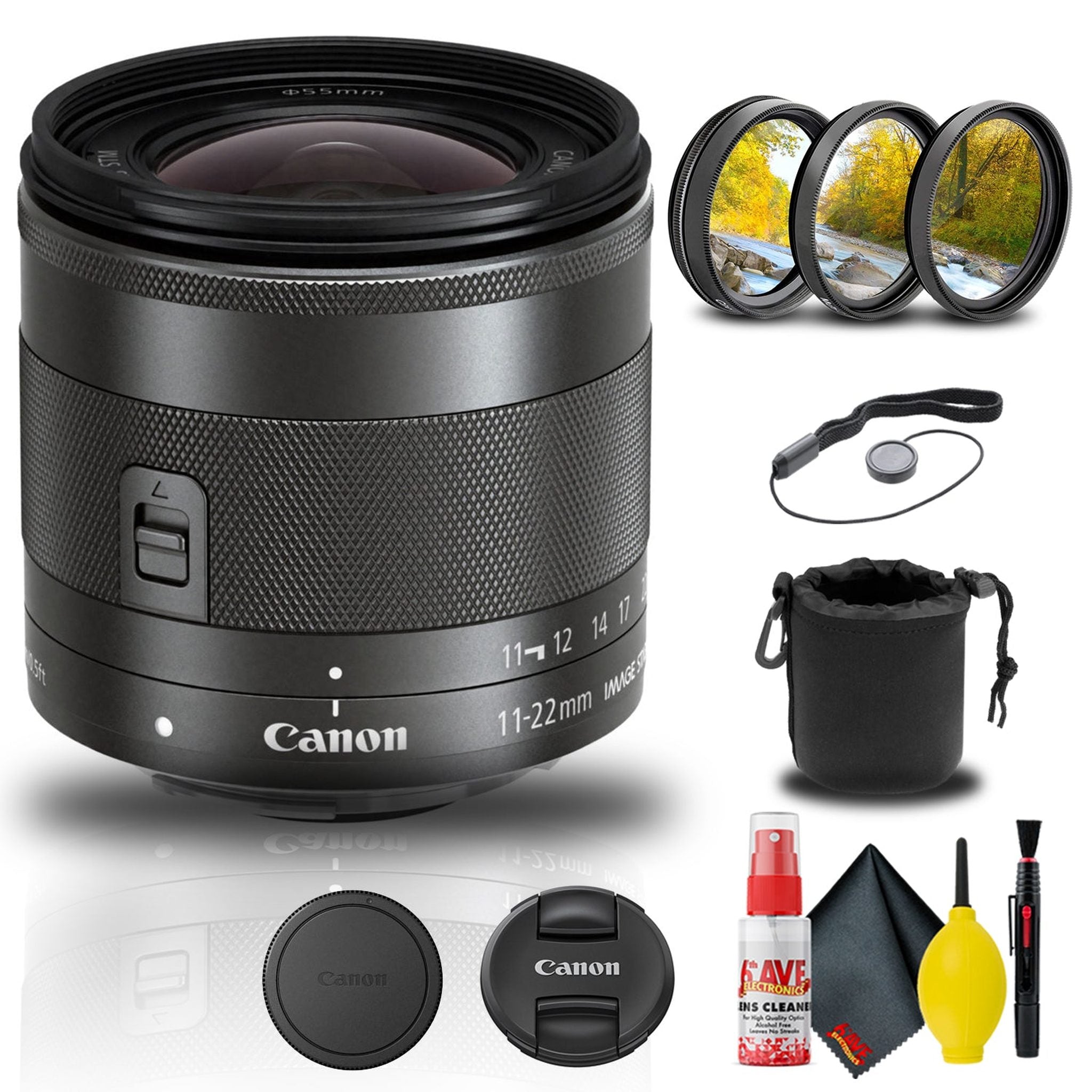 Canon EF-M 11-22mm f/4-5.6 IS STM Lens 7568B002 + Filter + Lens Pouch Base Bundle Canon