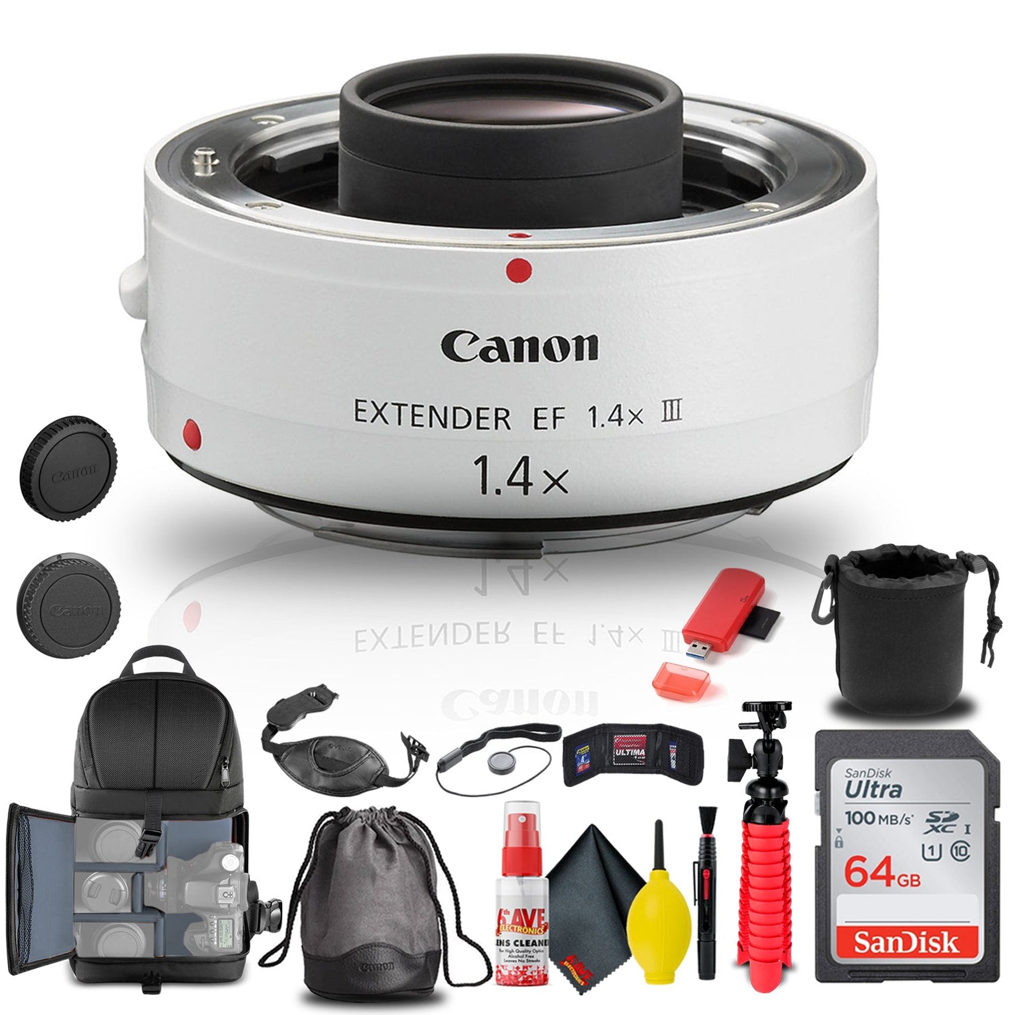 Canon Extender EF 1.4X III 4409B002 + BackPack + 64GB Card + Lens Pouch + More Canon