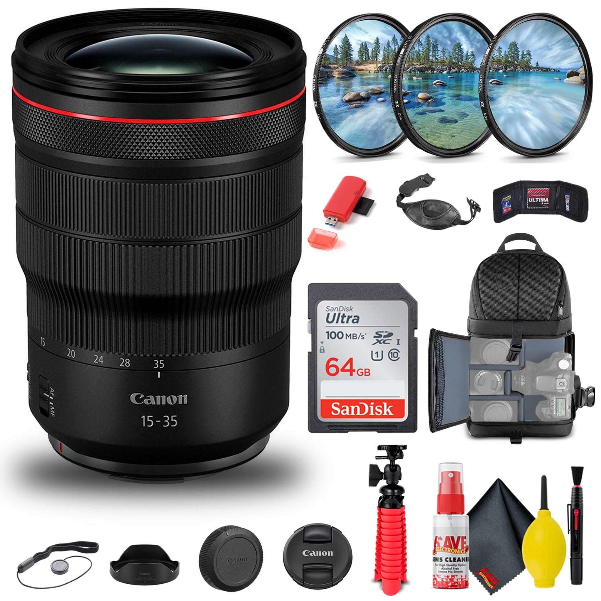 Canon RF 15-35mm f/2.8L IS USM Lens 3682C002 + Filter Kit + BackPack + More Canon