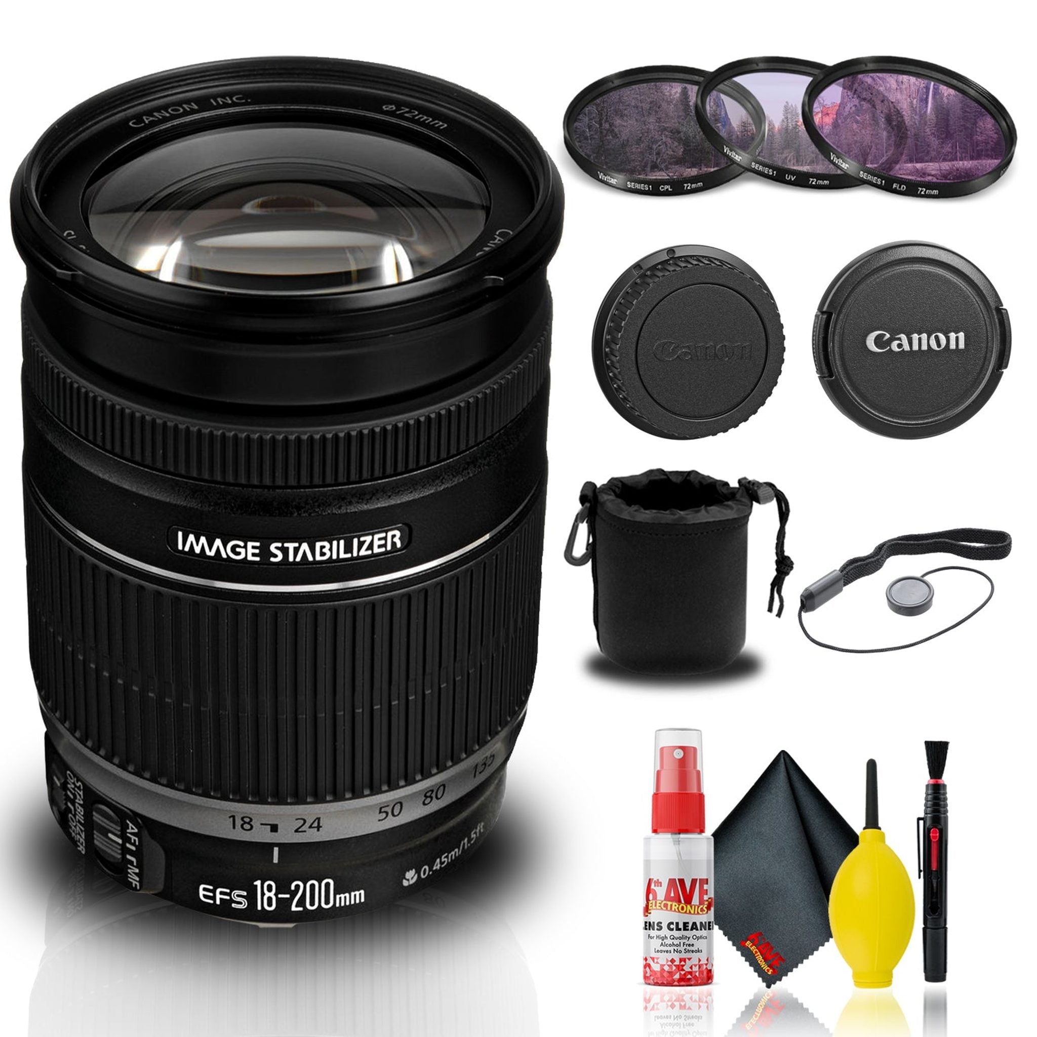 Canon EF-S 18-200mm f/3.5-5.6 IS Lens 2752B002 + Filter + Lens Pouch Base Bundle Canon