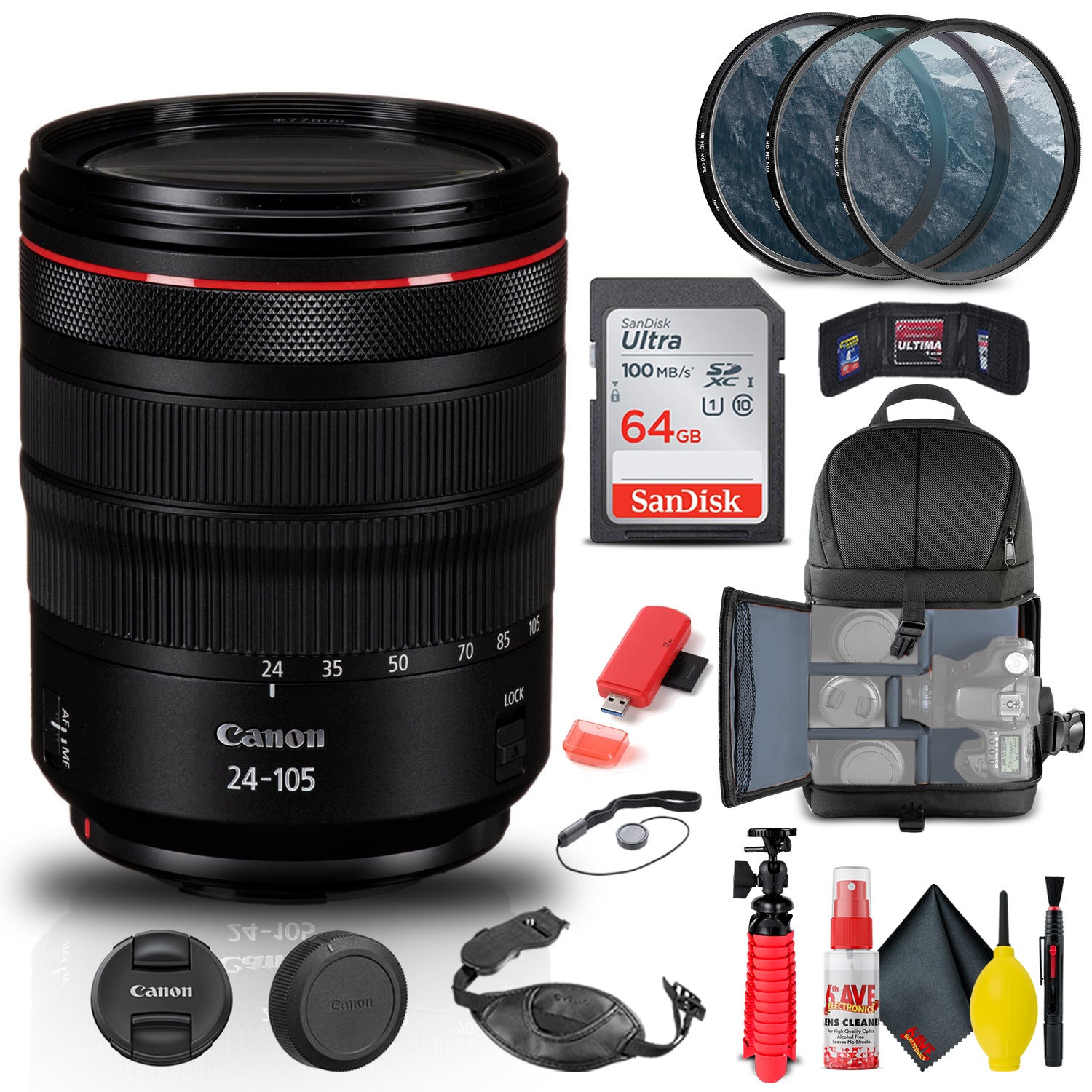 Canon EF 24mm f/1.4L II USM Lens 2750B002 + Filter + BackPack + 64GB + More Canon