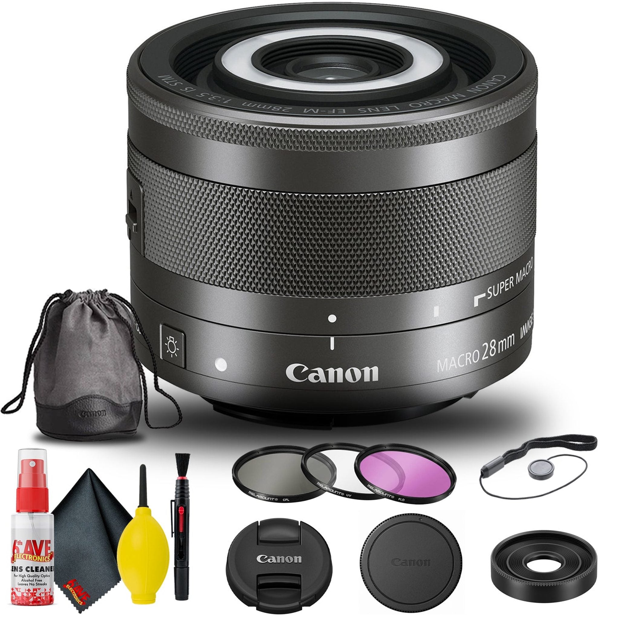 Canon EF-M 28mm f/3.5 Macro IS STM Lens 1362C002 + Filter Kit + More Canon