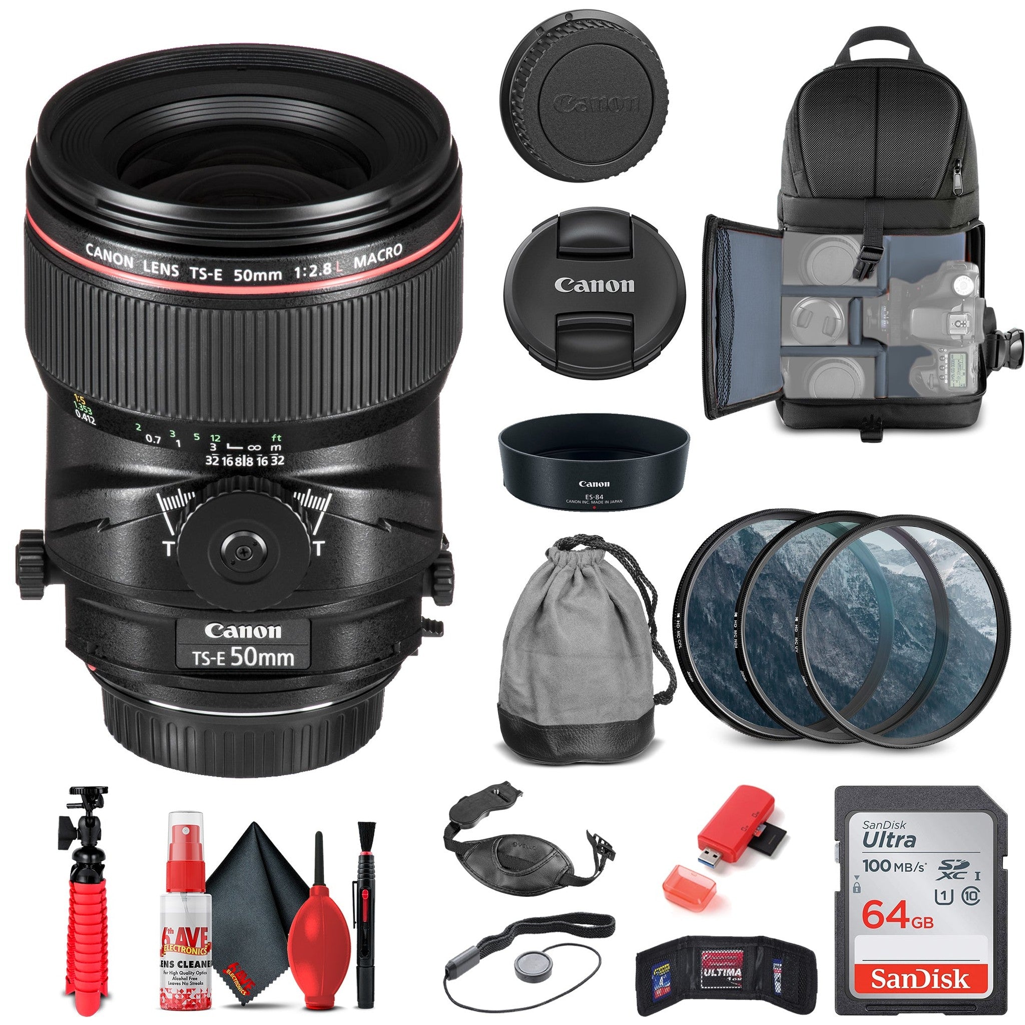 Canon TS-E 50mm f/2.8L Macro Tilt-Shift Lens 2273C002 + Filter Kit Starter Bundle Canon