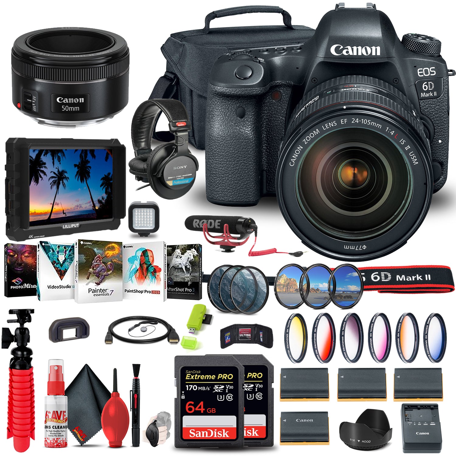 Canon EOS 6D Mark II Camera with 24-105mm f/4L II Lens 1897C009 Ultimate Sound Bundle Canon