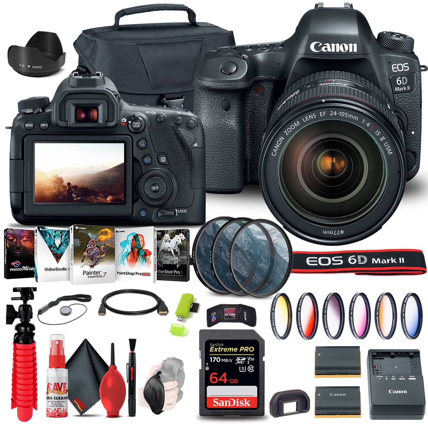 Canon EOS 6D Mark II Camera with 24-105mm f/4L II Lens 1897C009 Travel Vlogger Bundle Canon