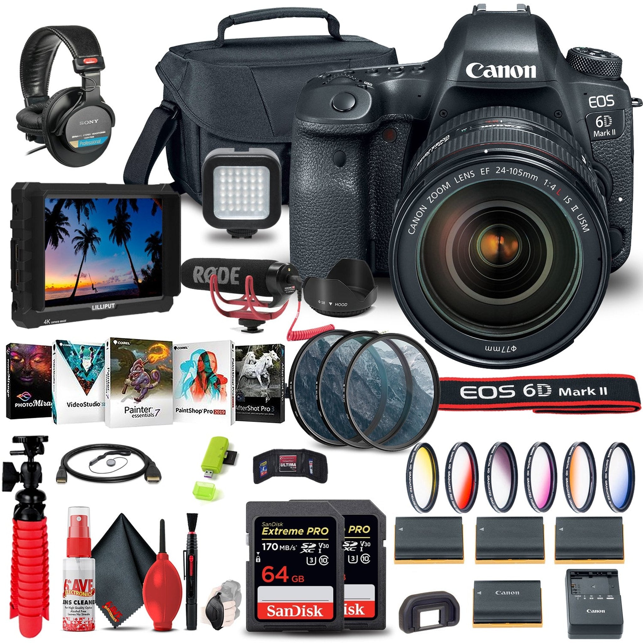 Canon EOS 6D Mark II Camera with 24-105mm f/4L II Lens 1897C009 Video Monitor Bundle Canon