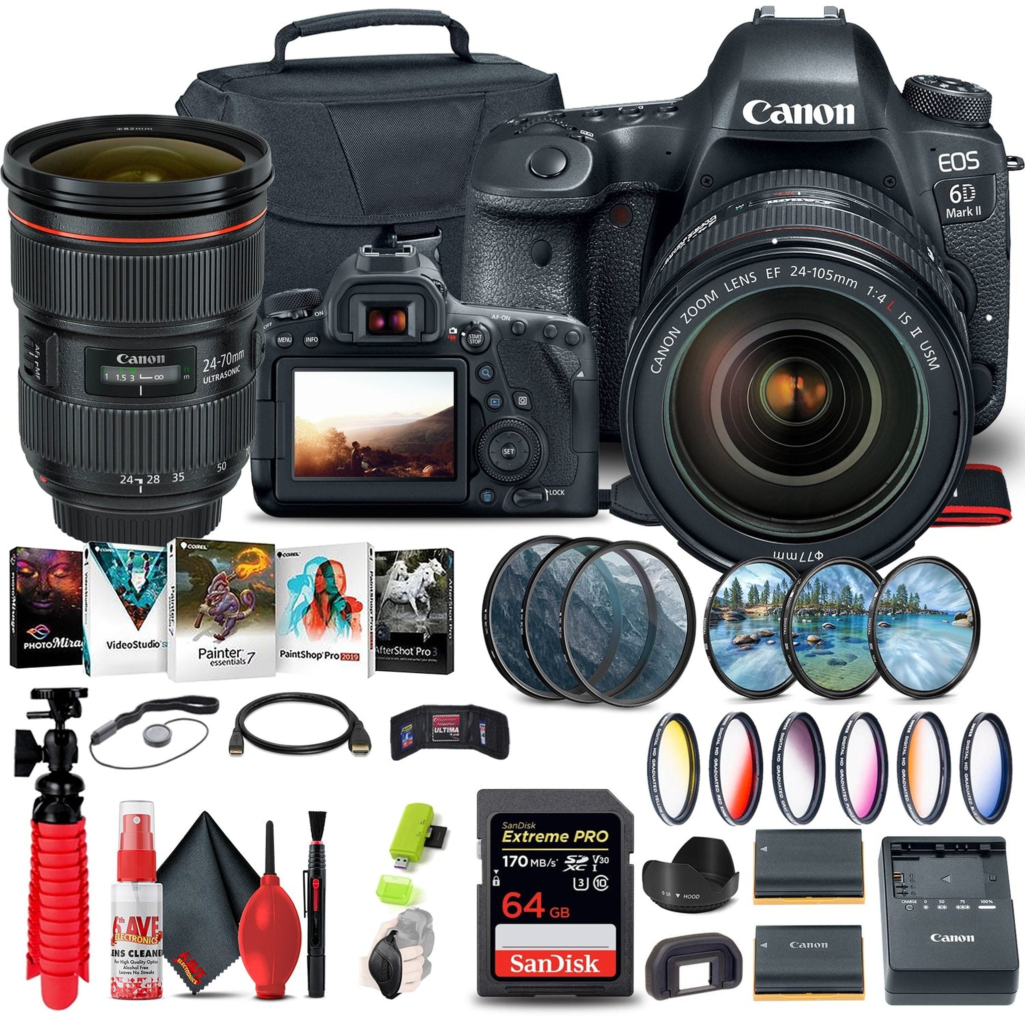 Canon EOS 6D Mark II Camera with 24-105mm f/4L II Lens 1897C009 Extra Battery Bundle Canon