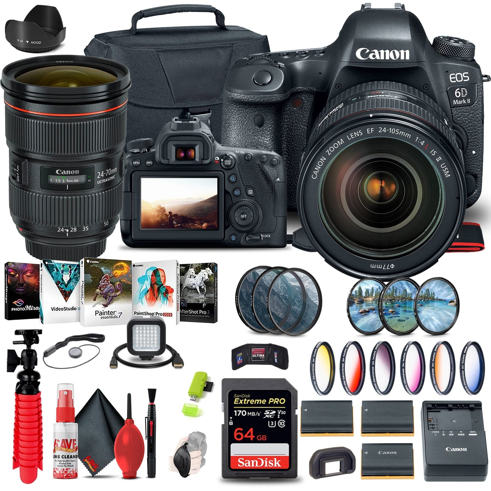 Canon EOS 6D Mark II Camera with 24-105mm f/4L II Lens 1897C009 Flexible Tripod Bundle Canon