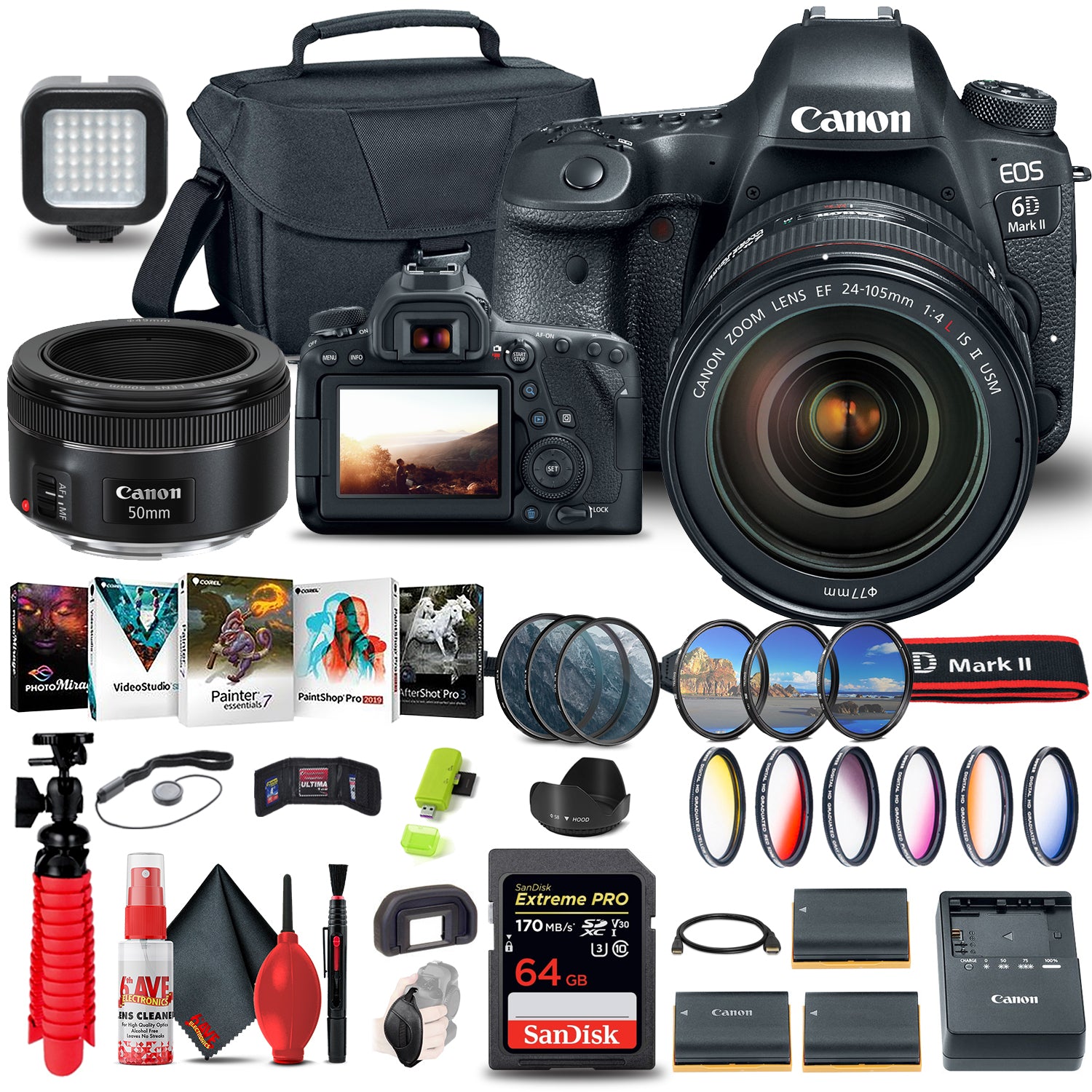 Canon EOS 6D Mark II Camera with 24-105mm f/4L II Lens 1897C009 Extreme Filter Kit Bundle Canon