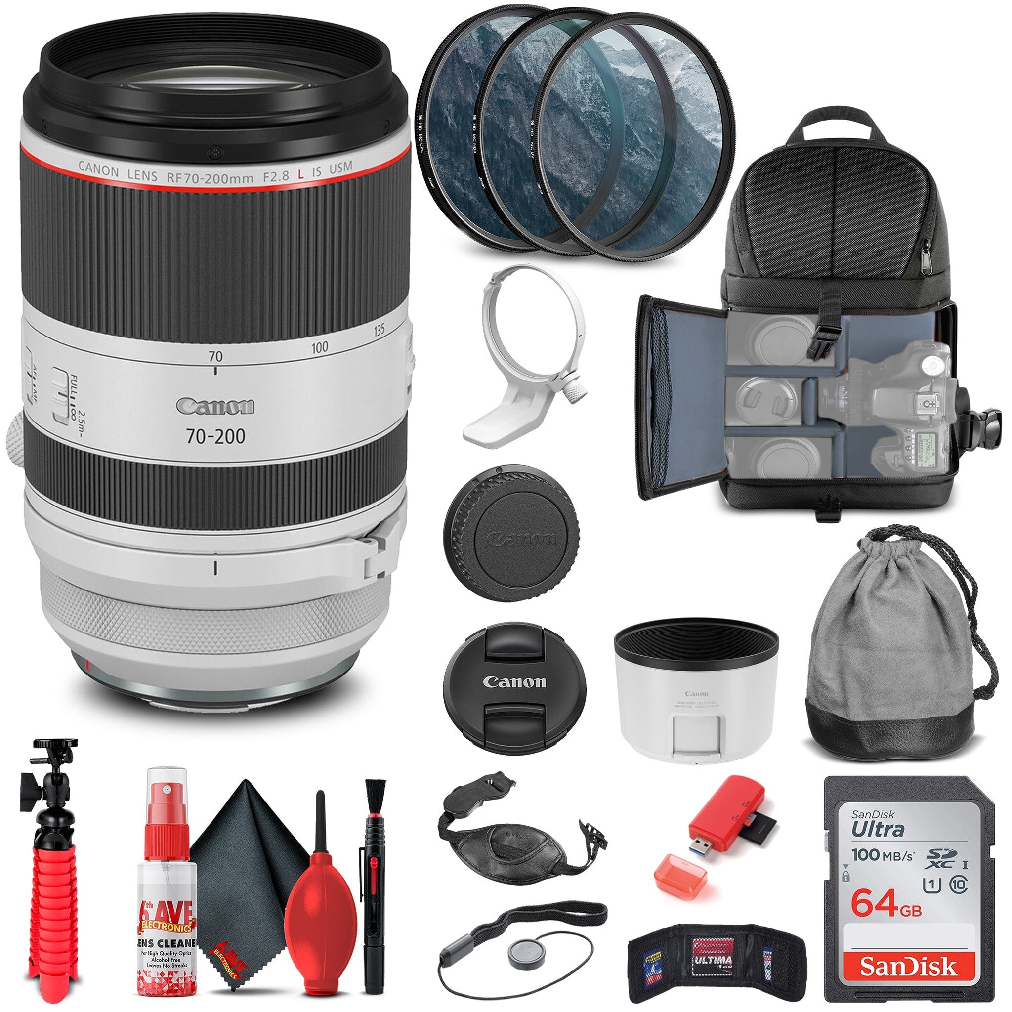 Canon RF 70-200mm f/2.8L IS USM Lens 3792C002 + Filter Kit + BackPack + More Canon