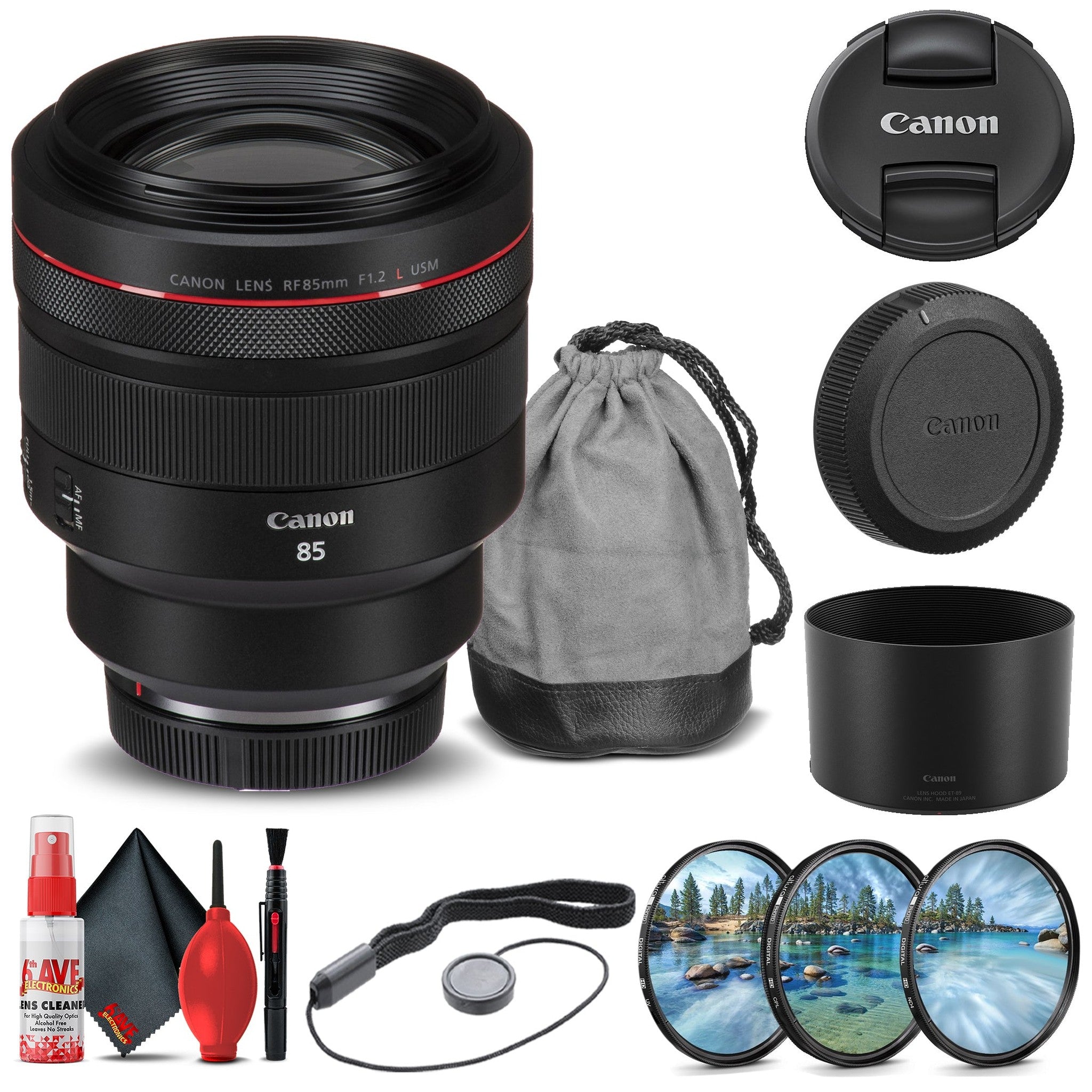 Canon RF 85mm f/1.2L USM Lens 3447C002 + Filter Kit + Cap Keeper Base Bundle Canon