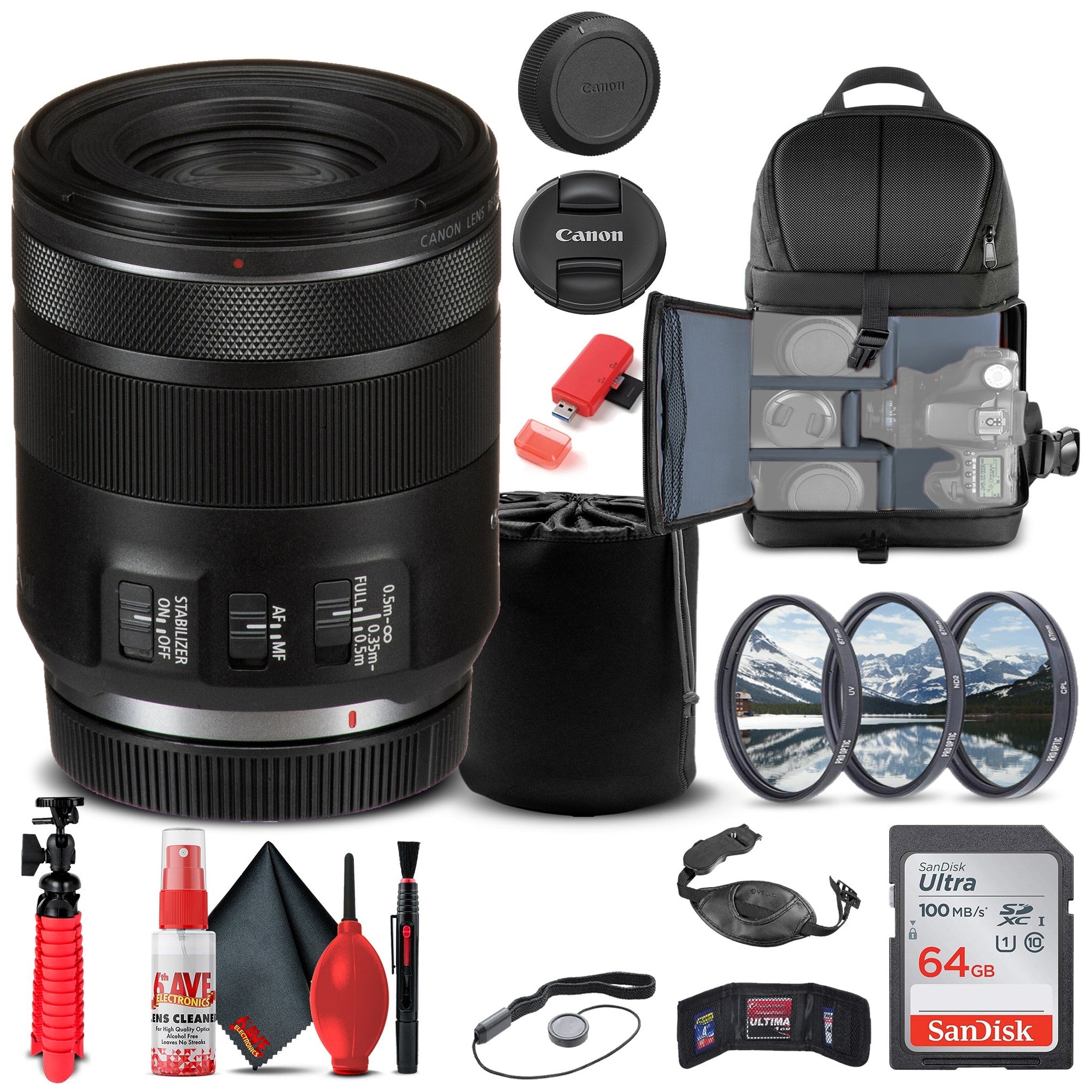 Canon RF 85mm f/2 Macro IS STM Lens 4234C002 + Filter Kit + BackPack + More Canon