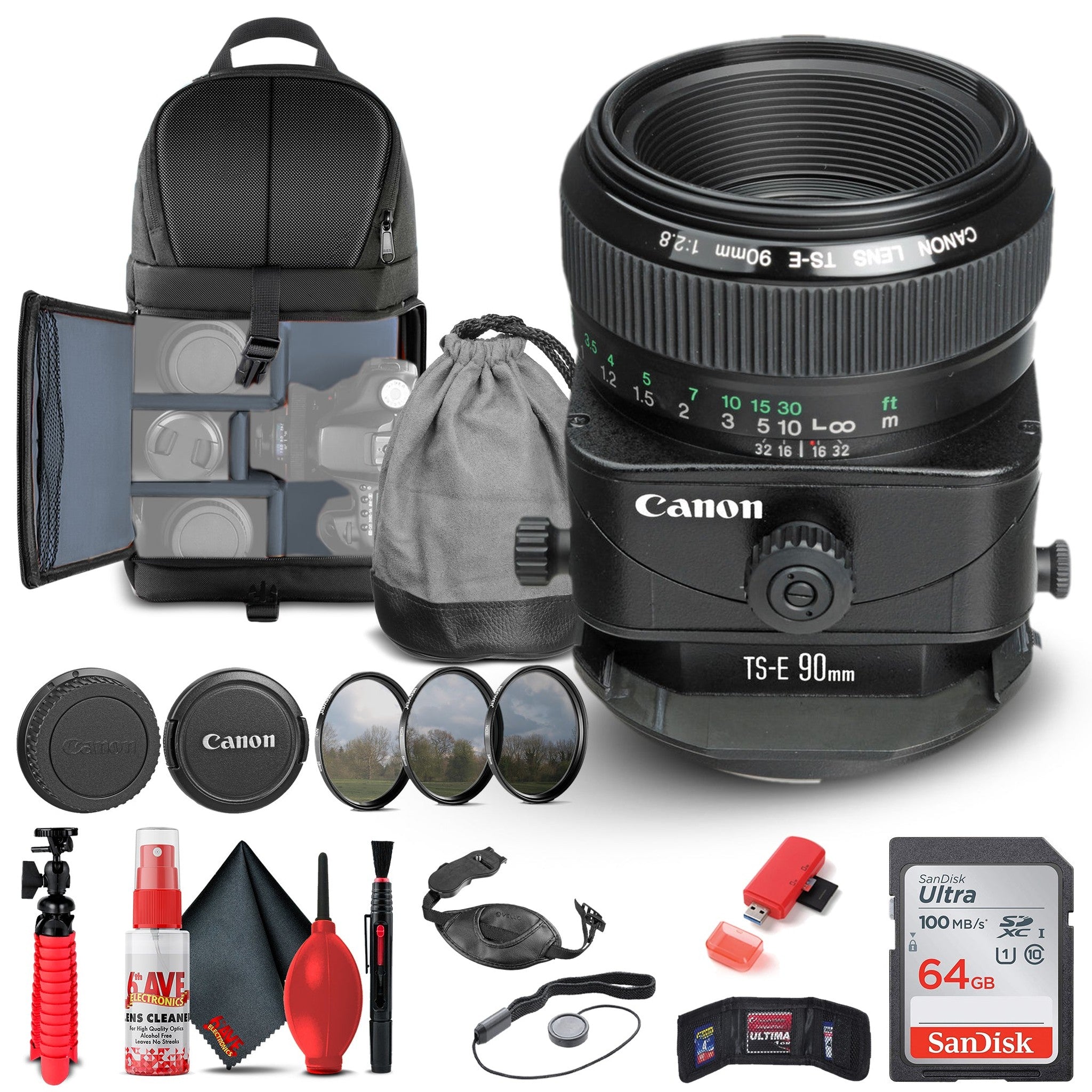 Canon TS-E 90mm f/2.8 Tilt-Shift Lens 2544A003 + Filter Kit + BackPack + More Canon