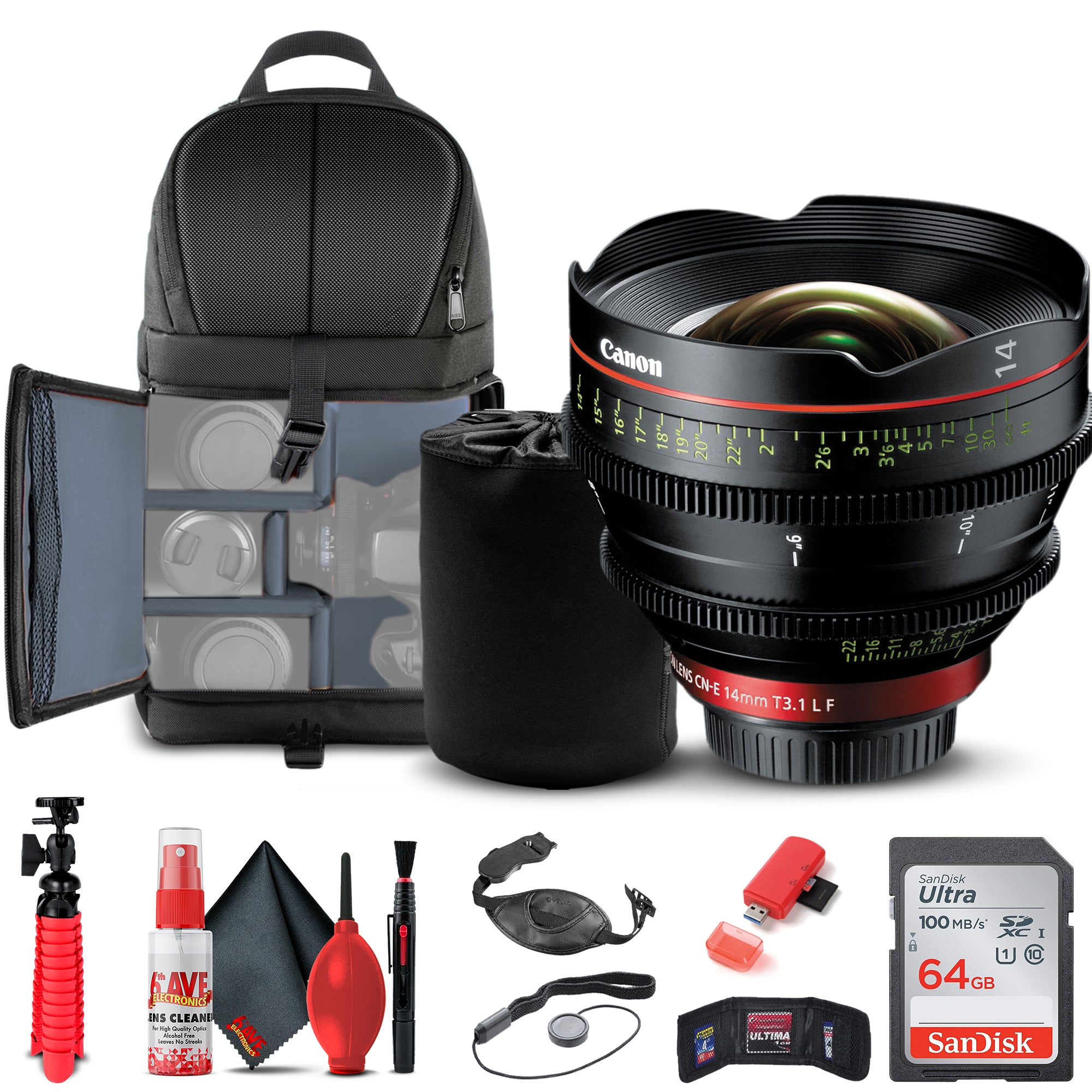 Canon CN-E 14mm T3.1 L F Cinema Prime Lens (EF Mount) 8325B001 + BackPack + More